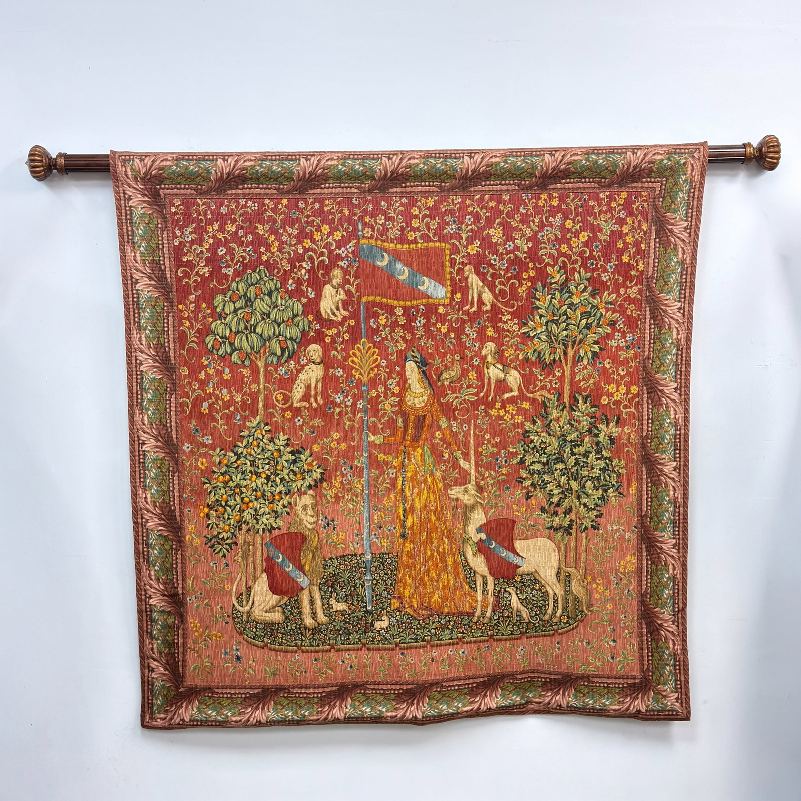 Serigraphic Tapestry Wall Hanging after the 1500s Lady and the Unicorn, Titled The Touch (1 of 5)