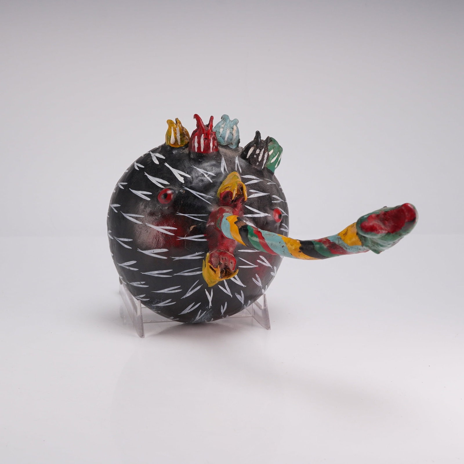 Mexican Polychrome Coconut Shell Zoomorphic Folk Art Mask Hat (1 of 3)