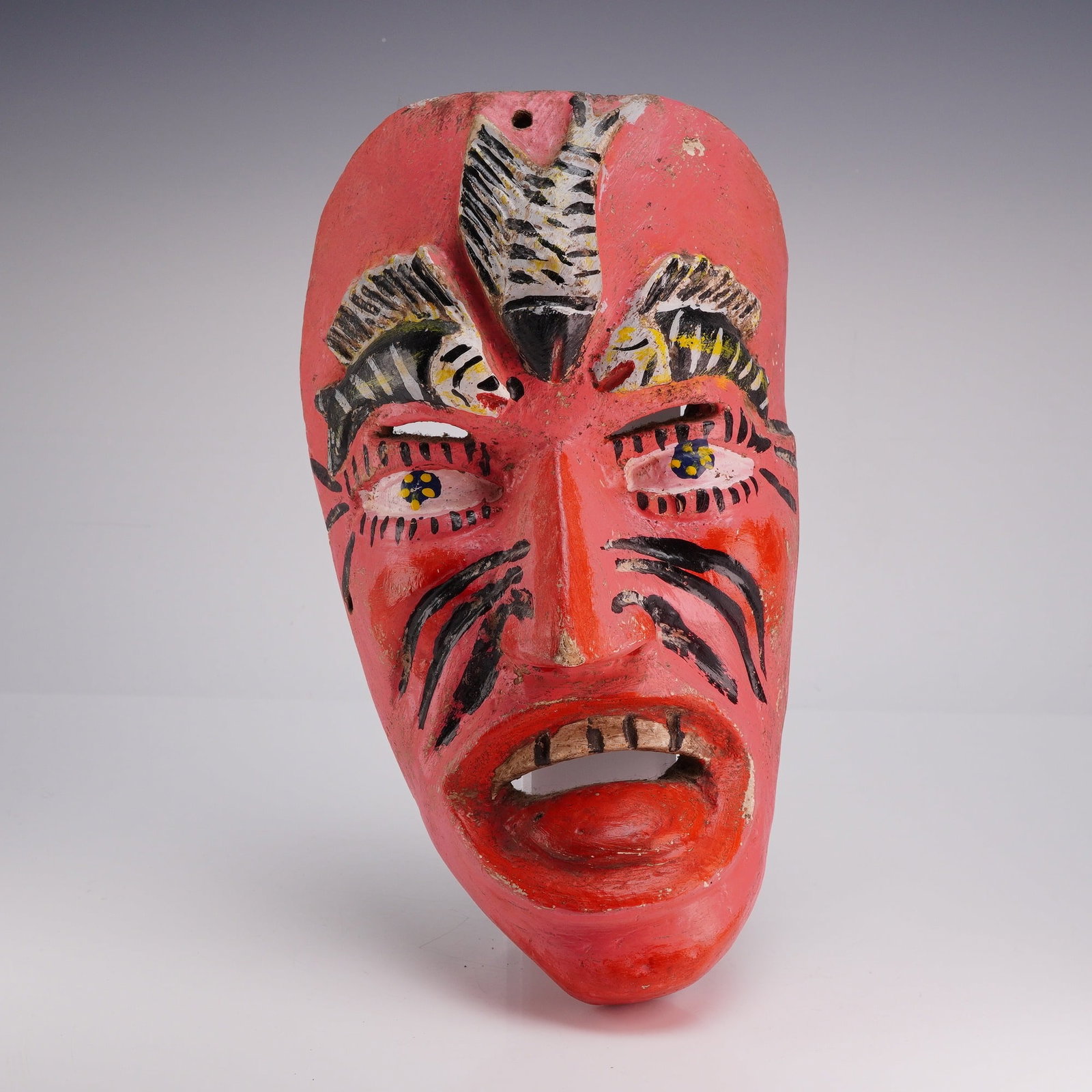 Mexican Folk Art Hand-Carved & Painted Wood Dance Mask with Fish (1 of 3)