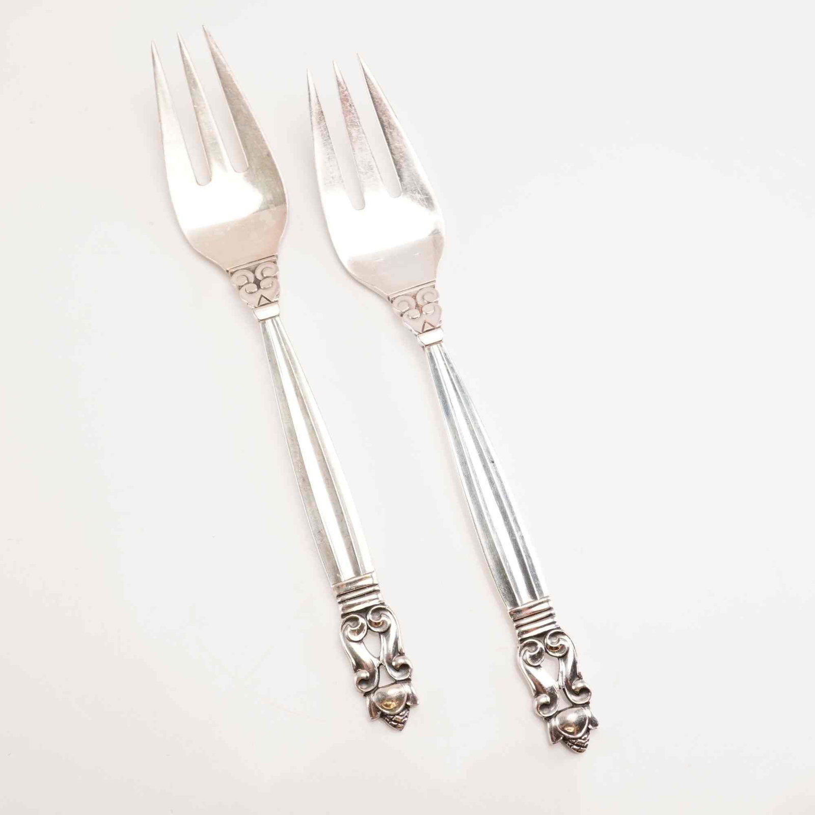 2pc George Jensen Sterling Silver Salad Forks, Acorn (1 of 4)