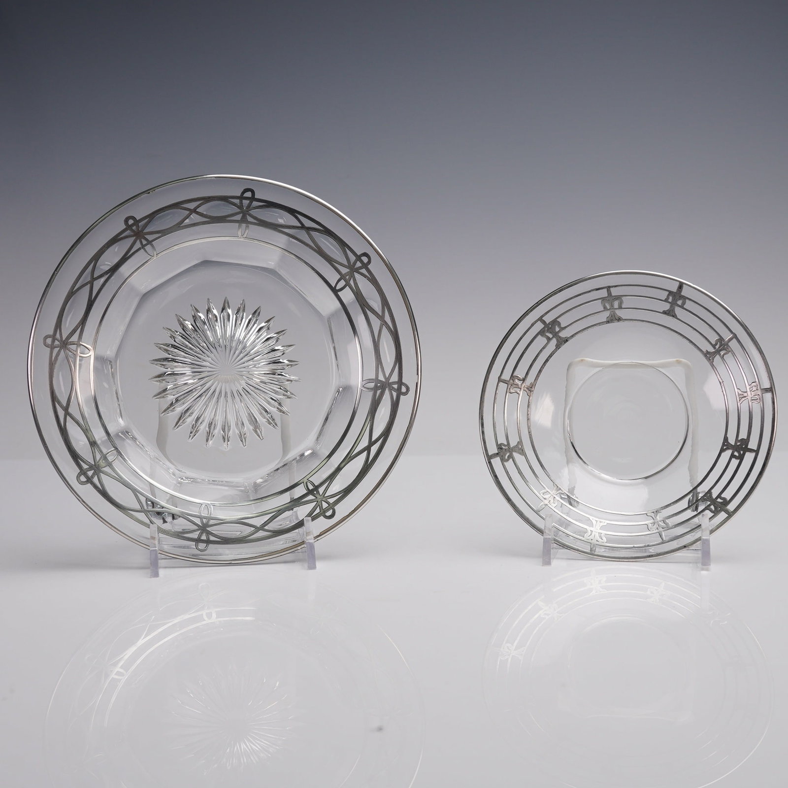 2pc Sterling Overlay Glass Plate and Small Round Plate (1 of 5)