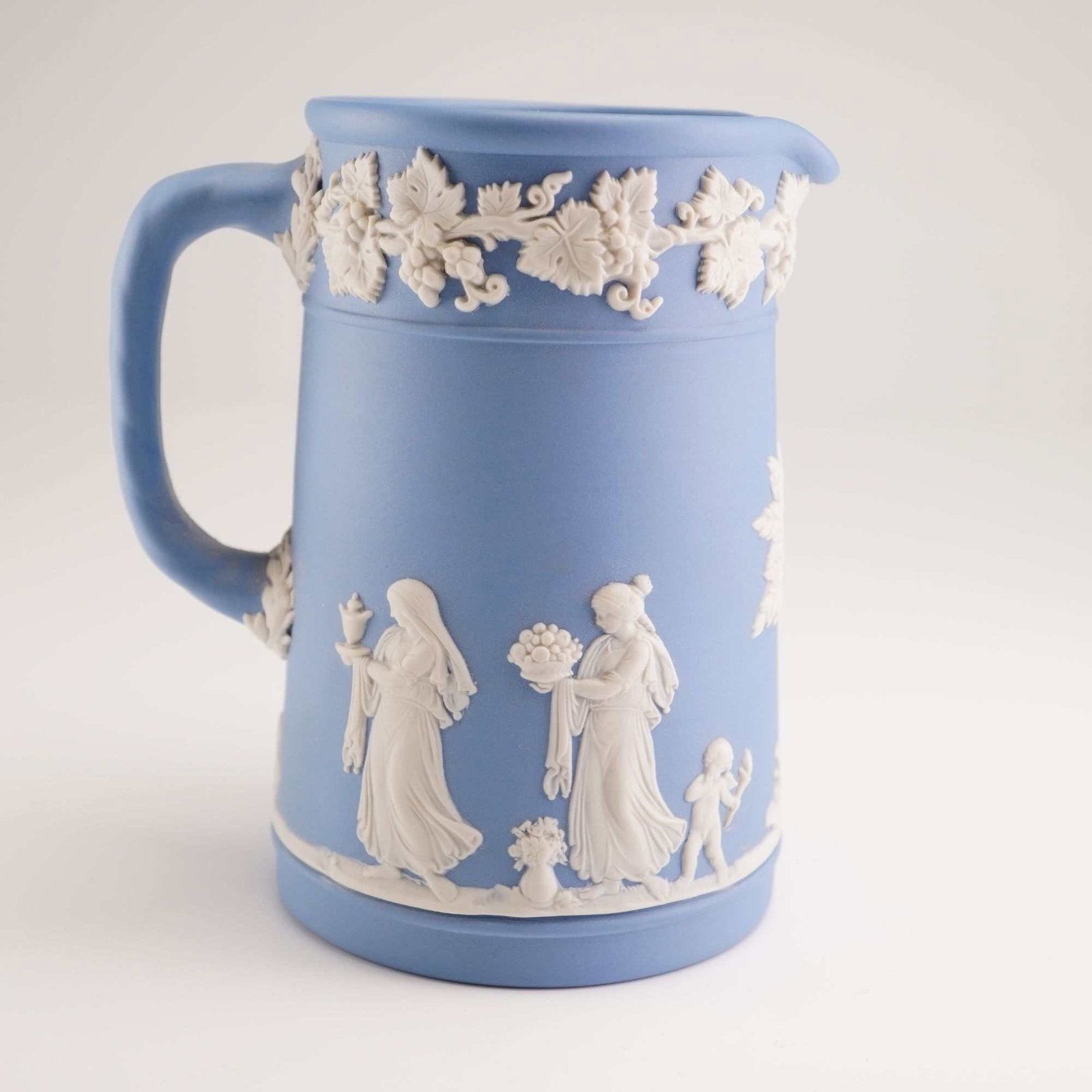Wedgwood Blue Jasperware Creamer Jug with Neoclassical Figures and Grapevine Border (1 of 4)