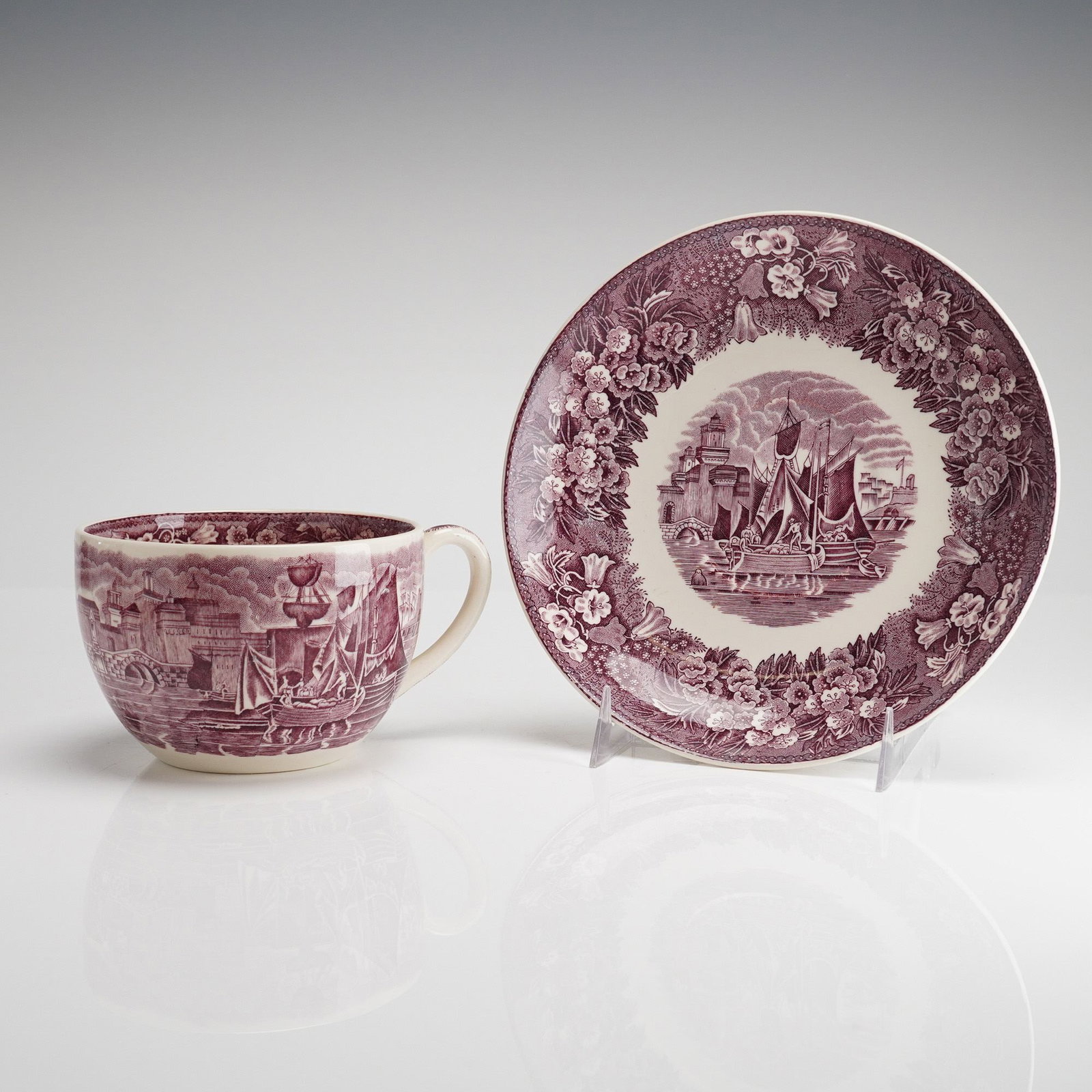 Wedgwood Ferrara Ruby Transferware Cup and Saucer (1 of 5)