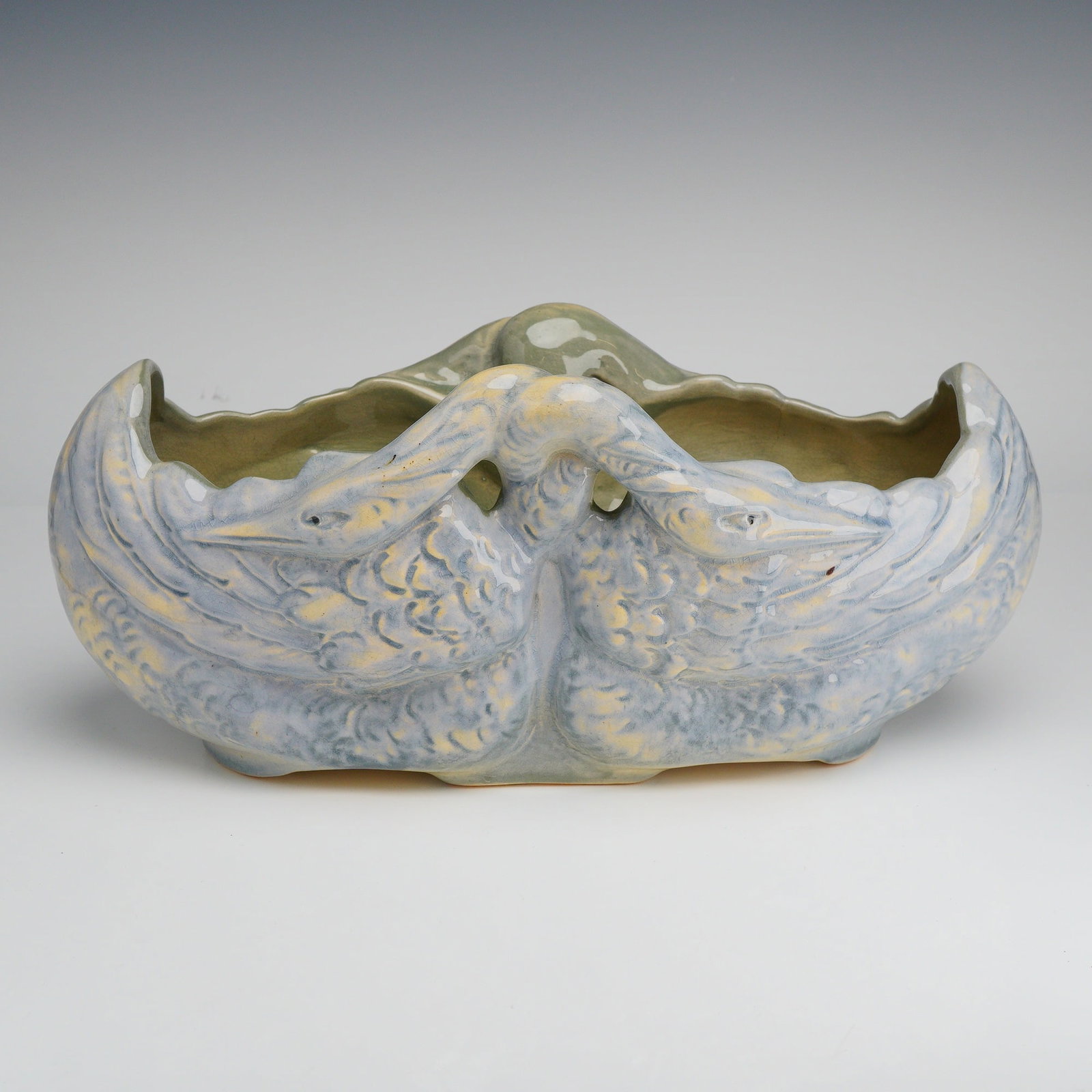 Vintage Ceramic Glazed Centerpiece Bowl, Double Crane Design (1 of 3)