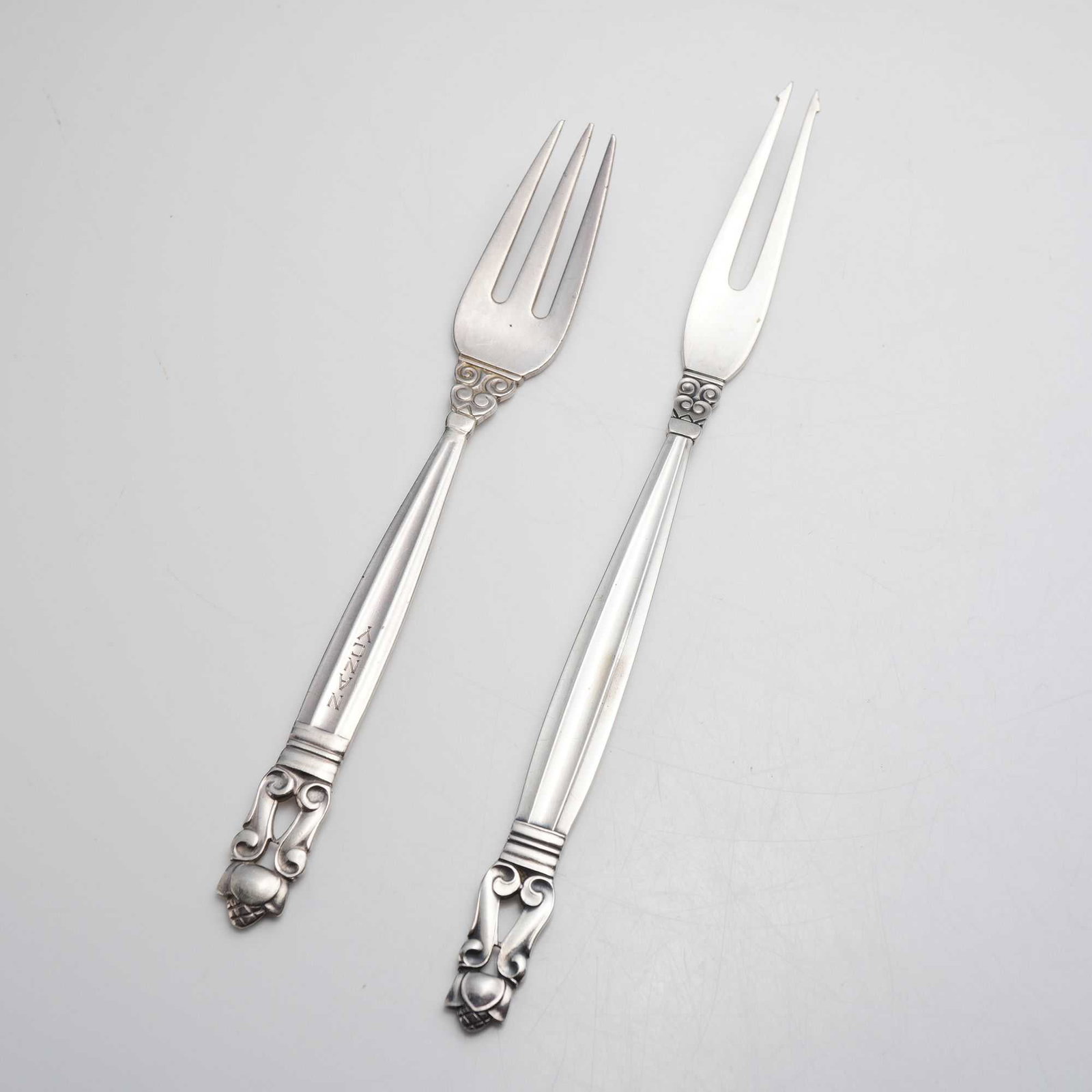 2pc George Jensen Sterling Silver Fruit Fork and Cold Cut Serving Fork, Acorn (1 of 4)