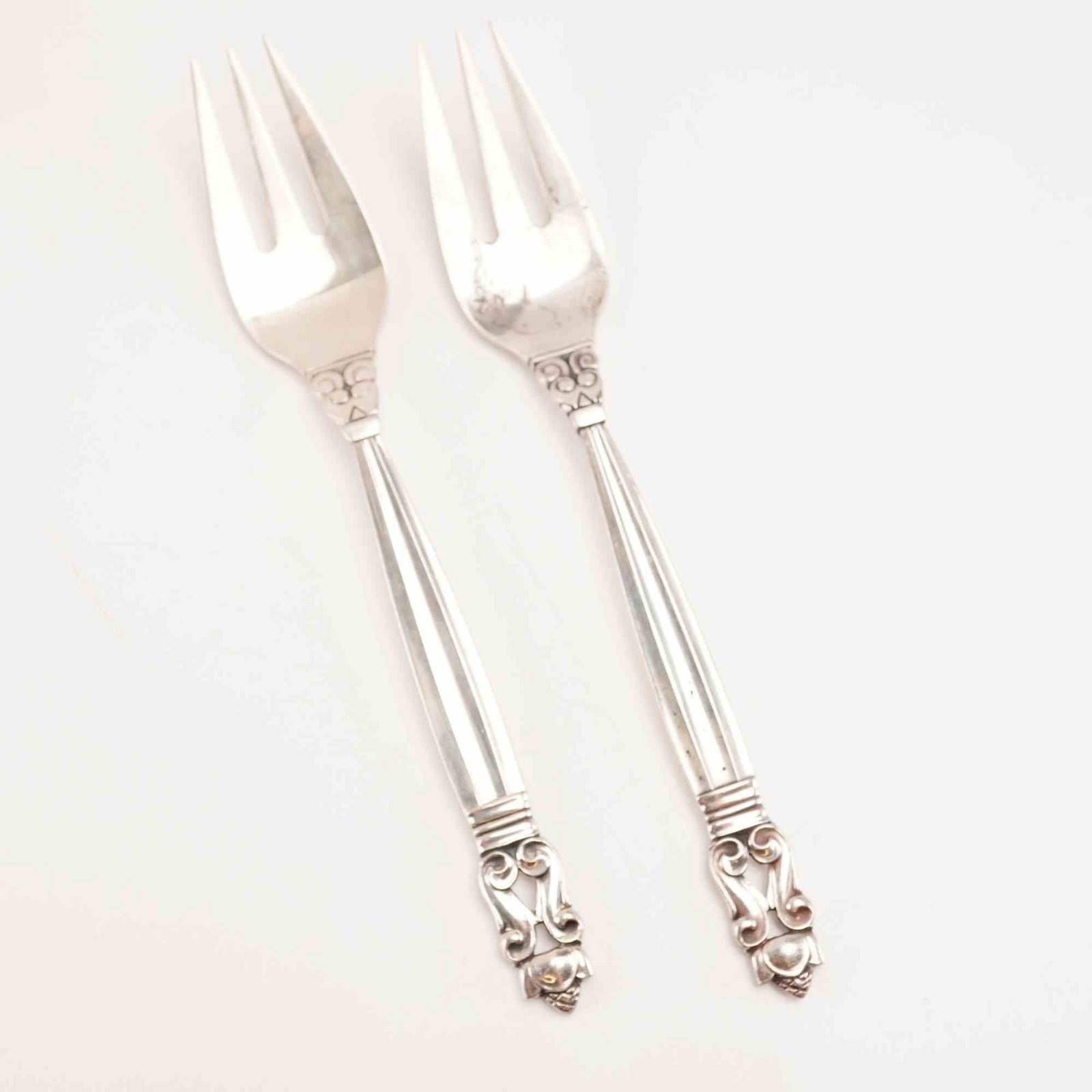 2pc George Jensen Sterling Silver Salad Forks, Acorn (1 of 4)
