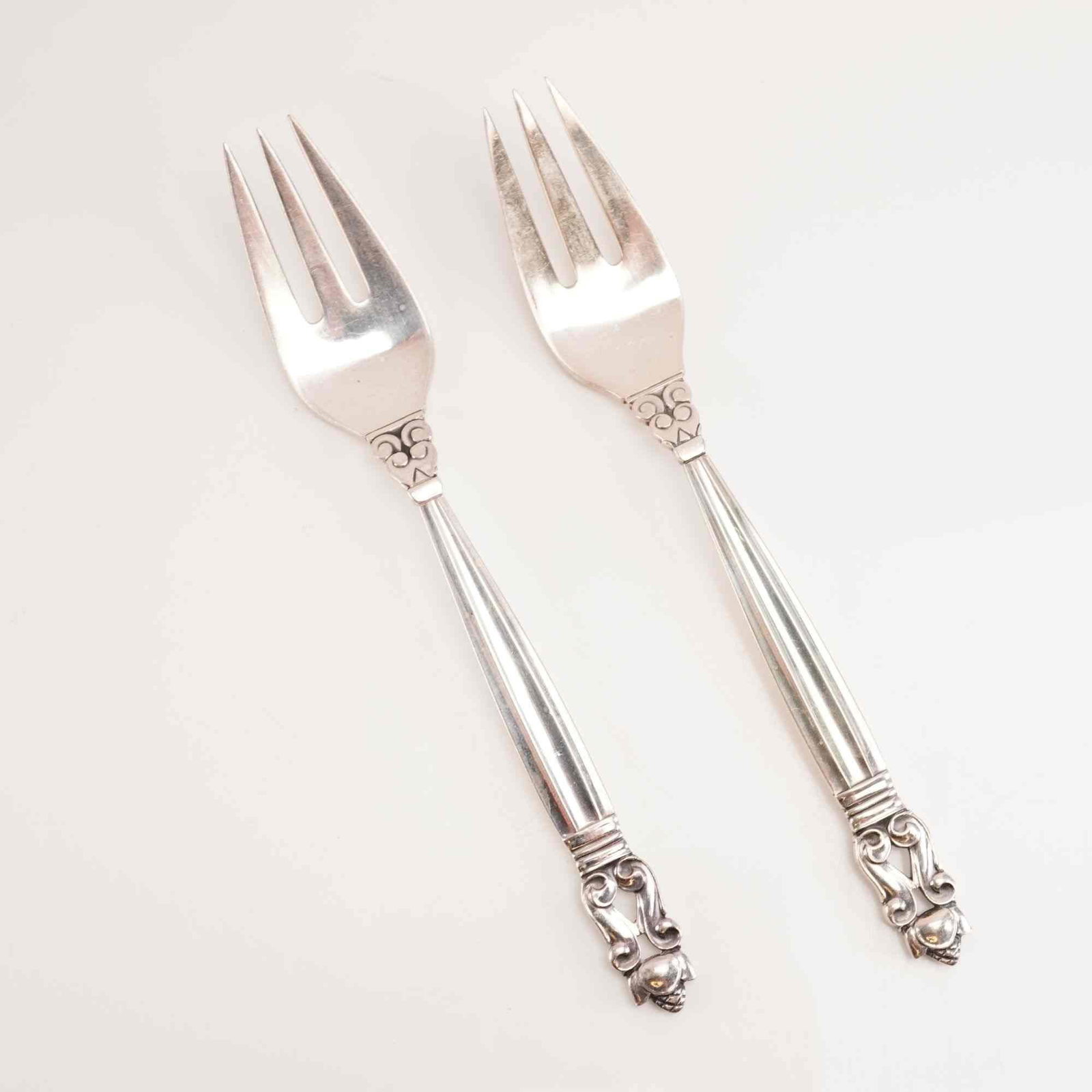 2pc George Jensen Sterling Silver Salad Forks, Acorn (1 of 4)