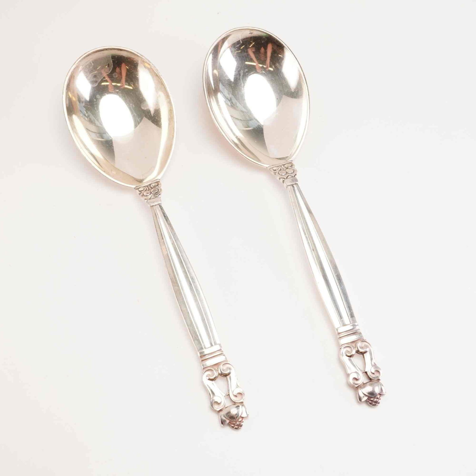 2pc George Jensen Sterling Silver Soup Spoons, Acorn (1 of 4)