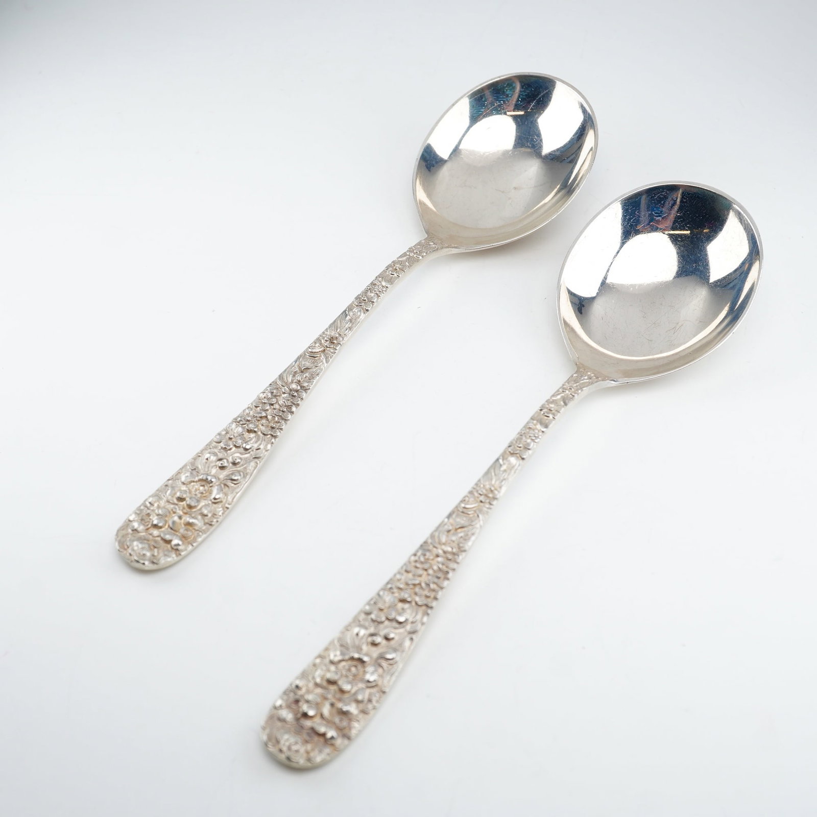 2pc Kirk Stieff Sterling Silver Round Bowl Soup Spoons, Stieff Rose (1 of 4)