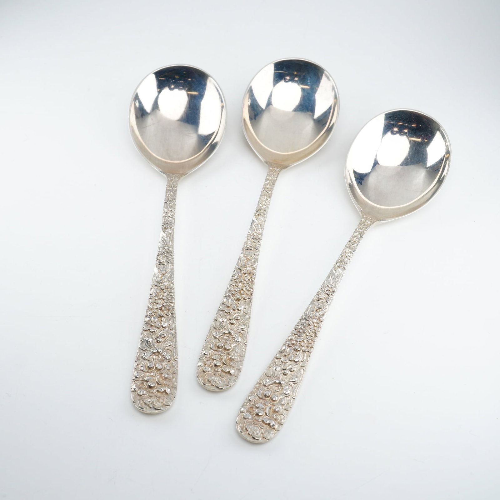 3pc Kirk Stieff Sterling Silver Round Bowl Soup Spoons, Stieff Rose (1 of 4)