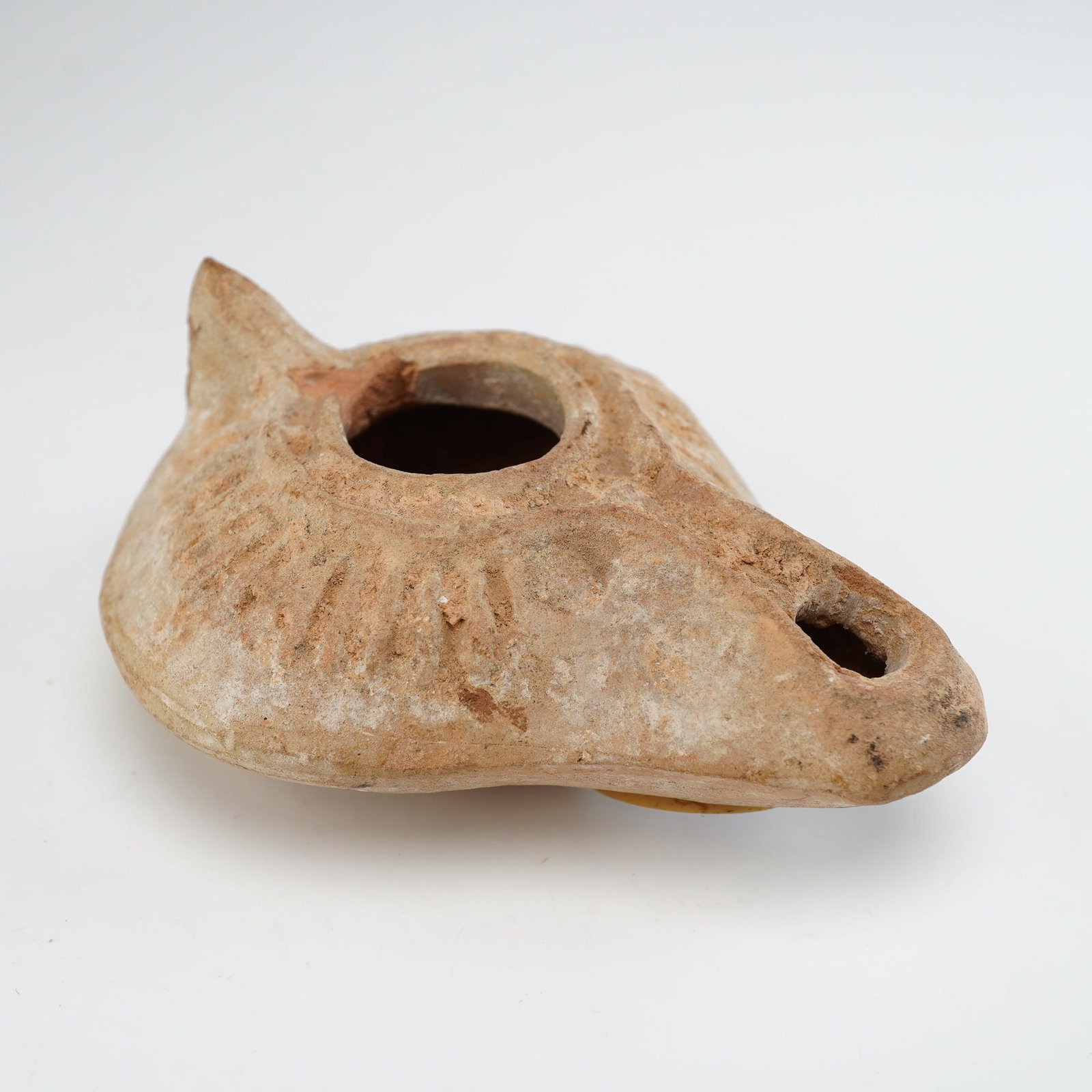 Ancient Molded Terracotta Slipper Style Oil Lamp (1 of 4)
