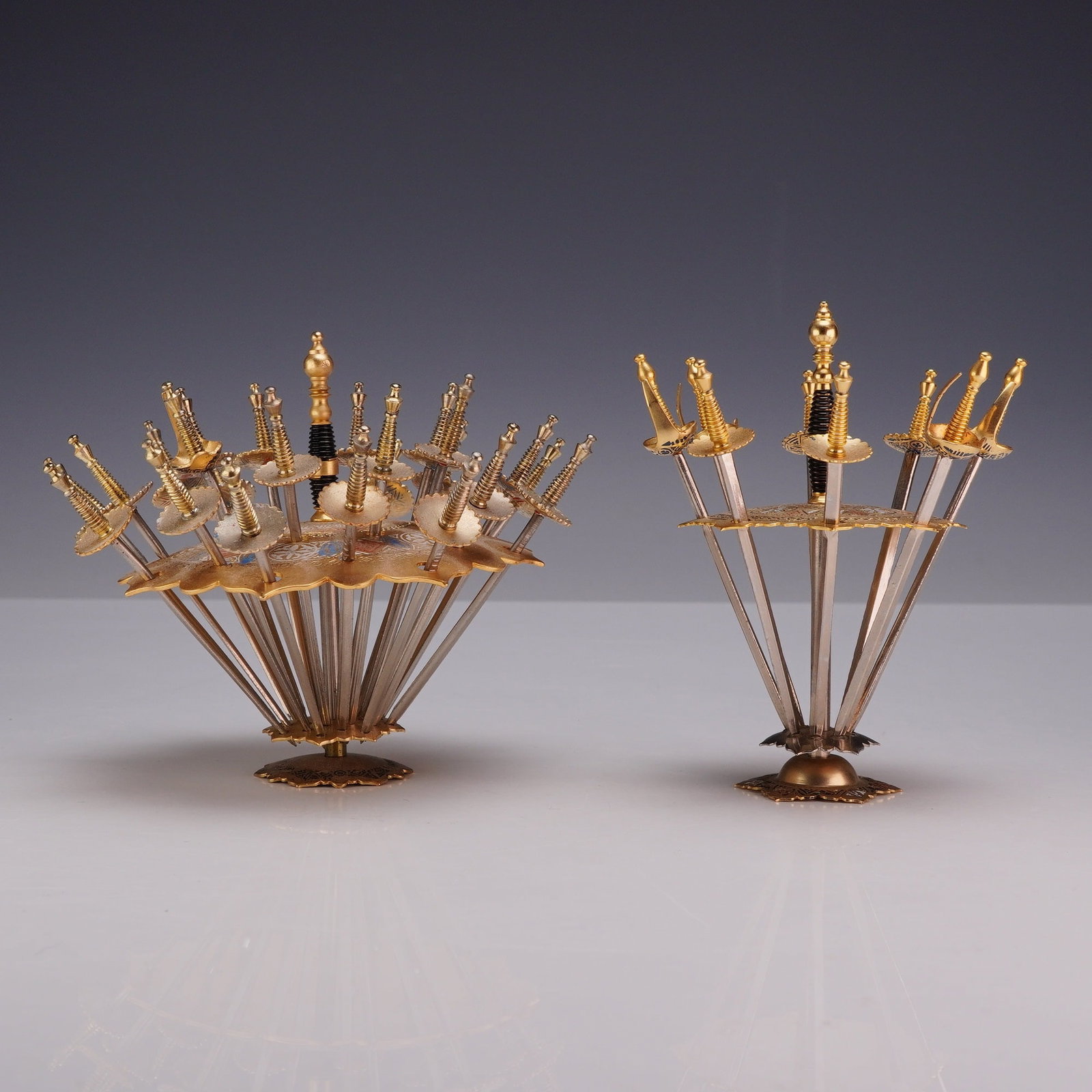 Two Toledo Brass Sword Cocktail Pick Sets with Stands (1 of 4)