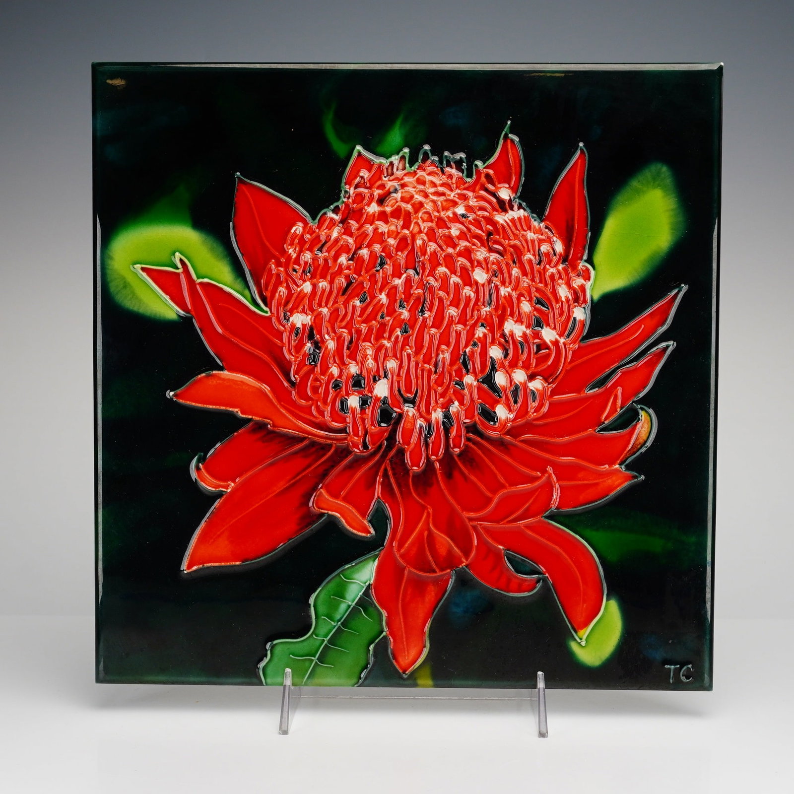 Hand-Painted Ceramic Waratah Flower Art Tile (1 of 3)