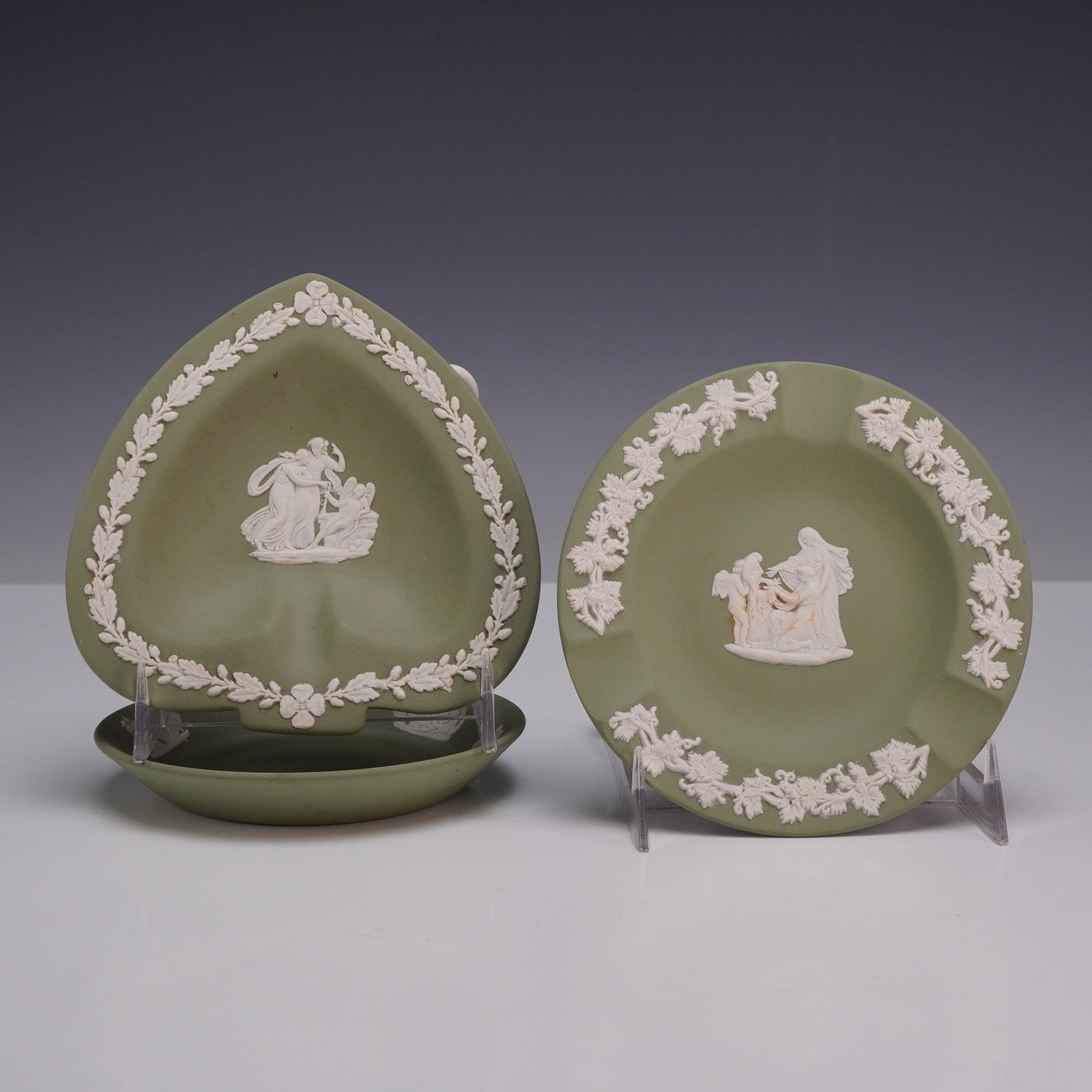 A Trio of Wedgwood Sage Green and White Jasperware Dishes from the Rubin Collection (1 of 3)