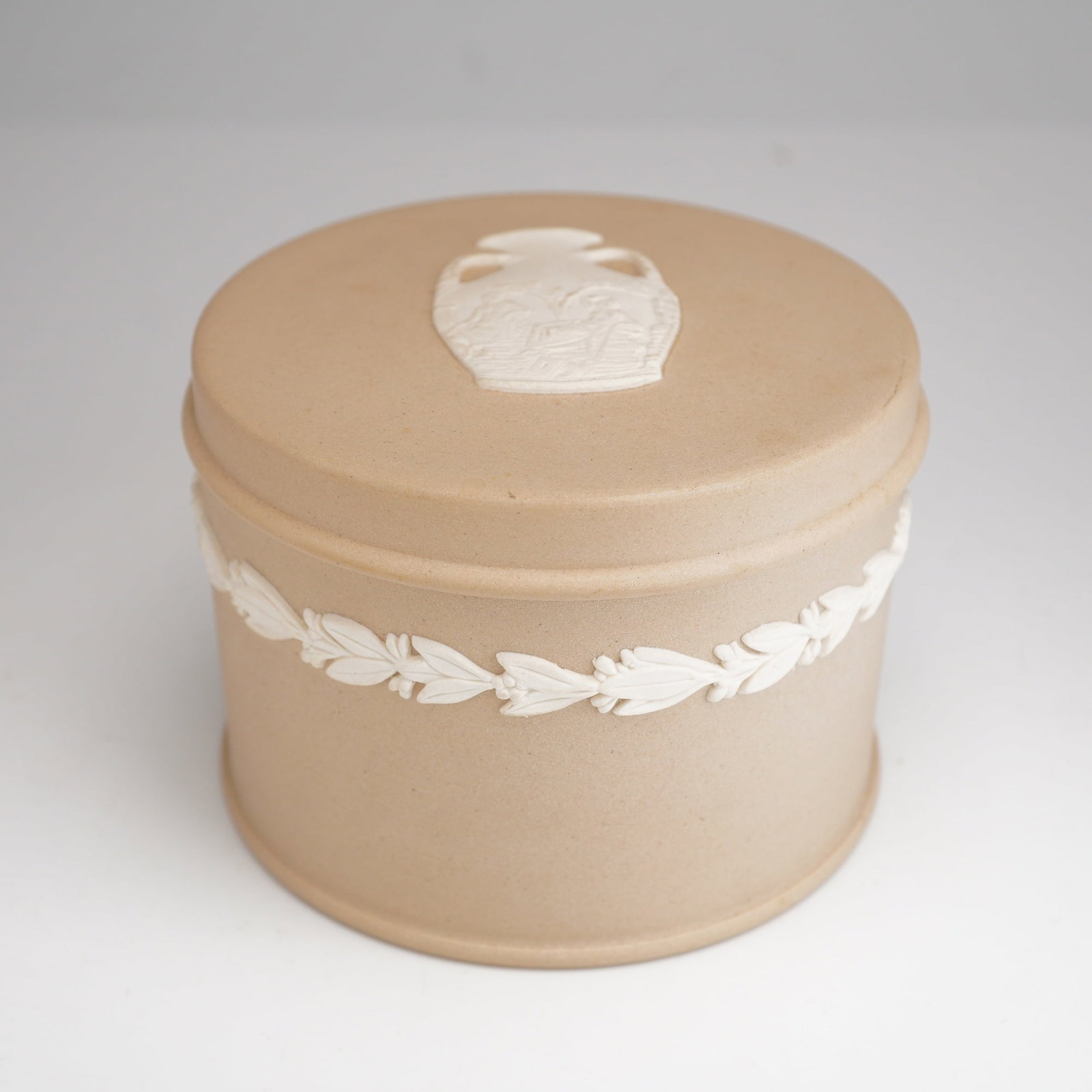 Wedgwood Cane Jasperware Cylindrical Lidded Trinket Box (1 of 3)