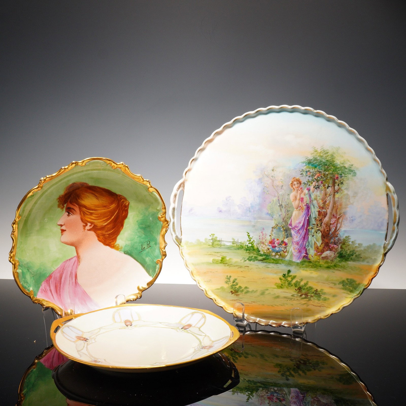 3pc European Art Pottery Plates, Victoria, MZ, Coronet (1 of 10)