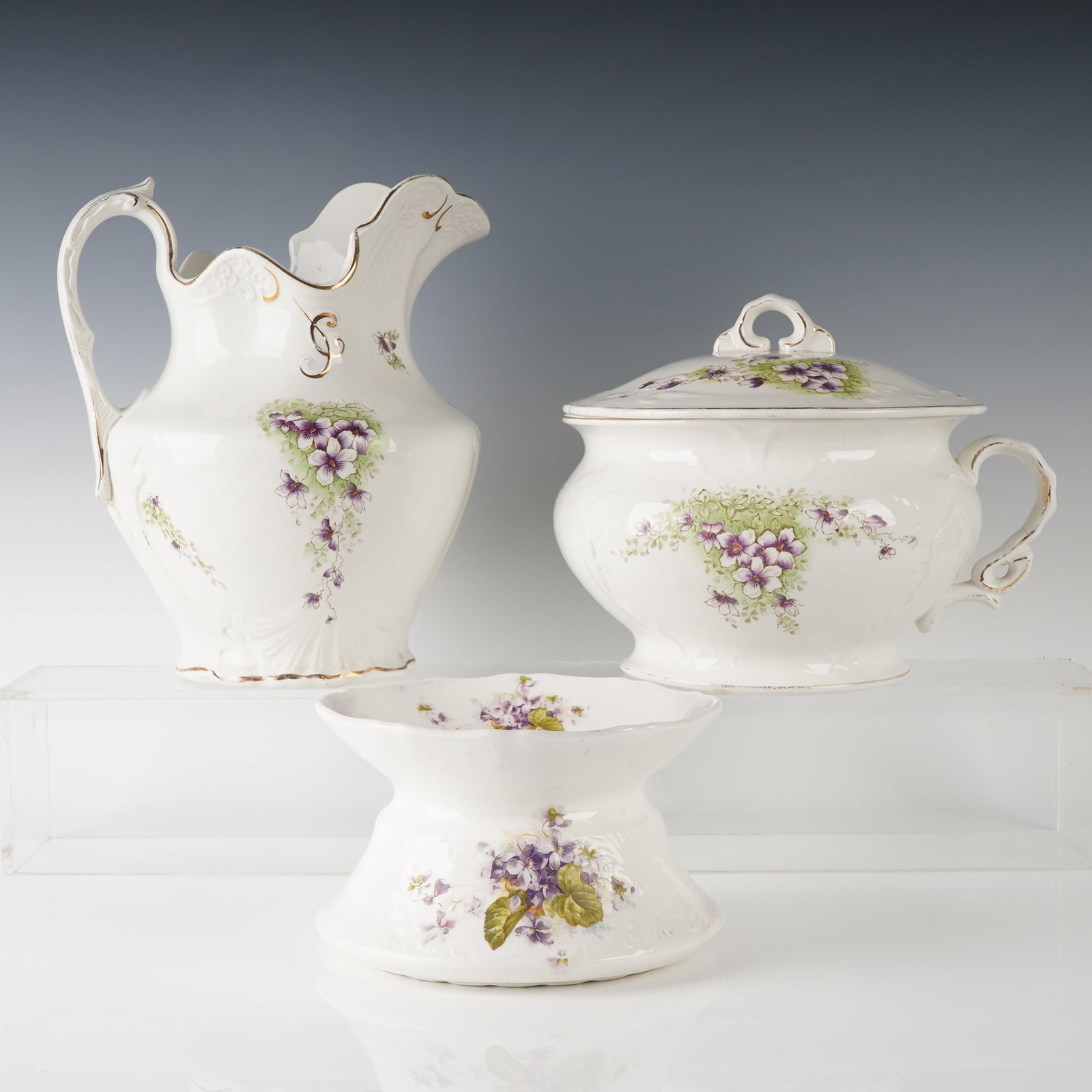 3pc Bona Fama Alba China Violet-Pattern Wash Set with Lid (1 of 10)