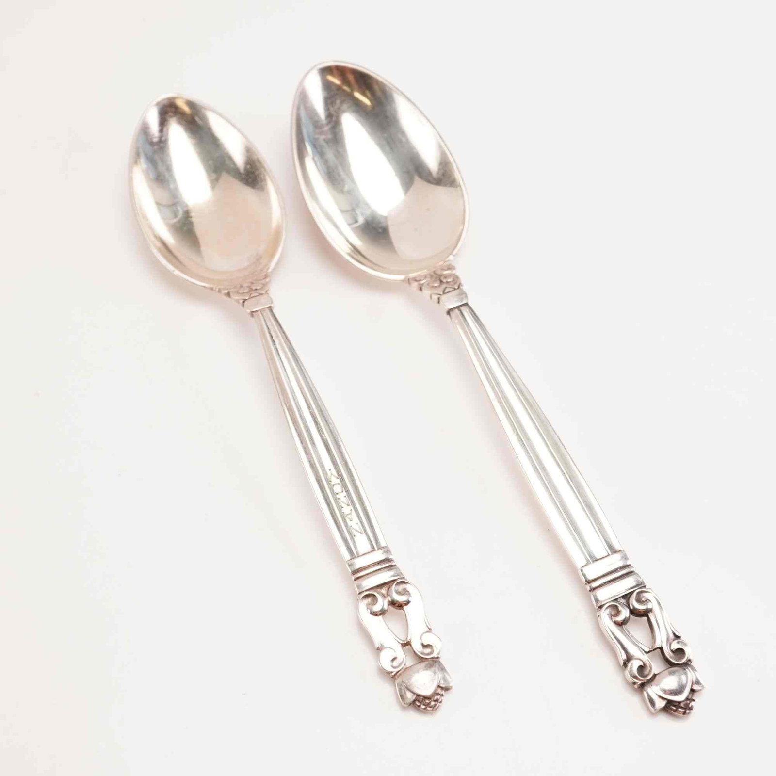2pc George Jensen Sterling Silver Fruit Spoon and Large Youth Spoon, Acorn (1 of 4)