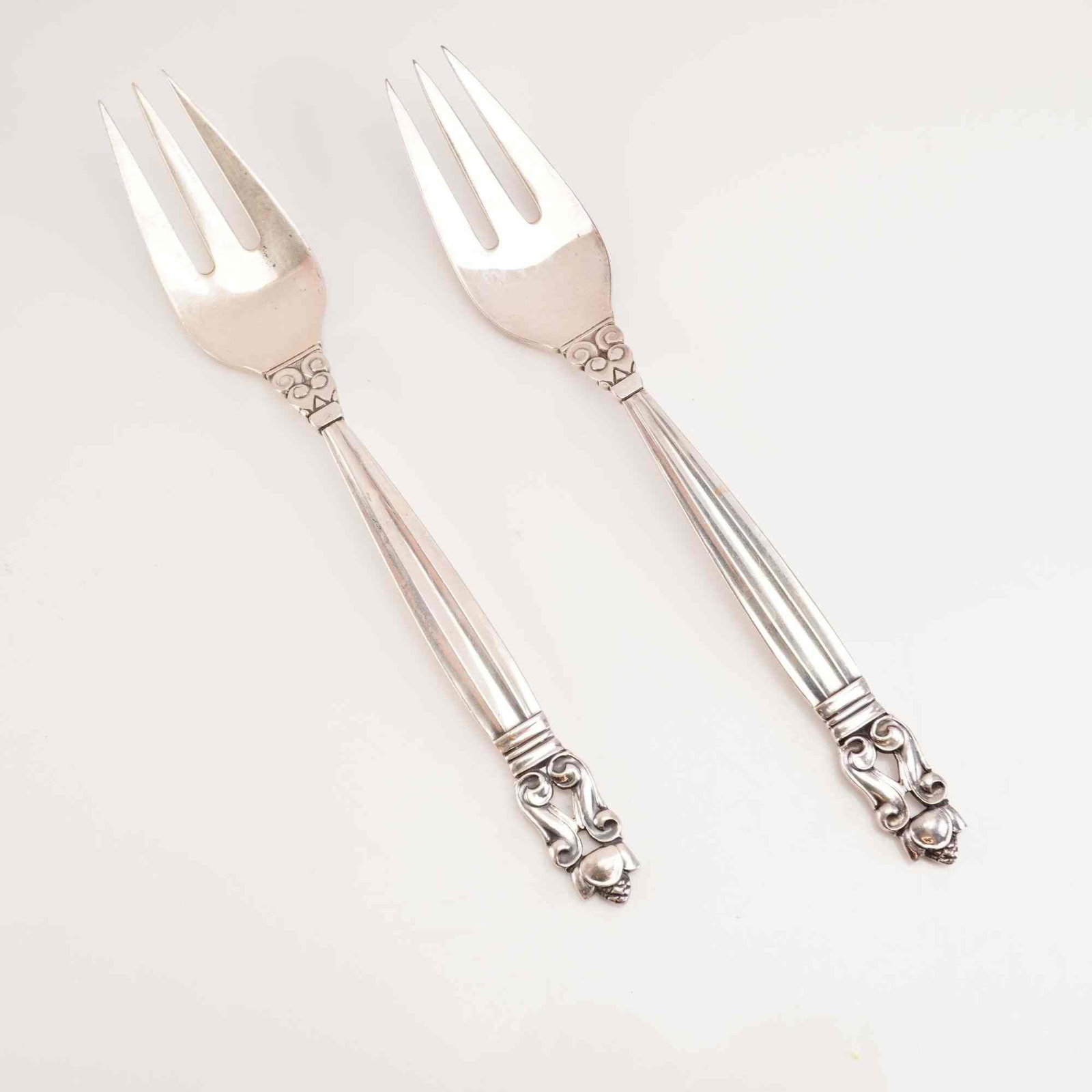 2pc George Jensen Sterling Silver Salad Forks, Acorn (1 of 4)
