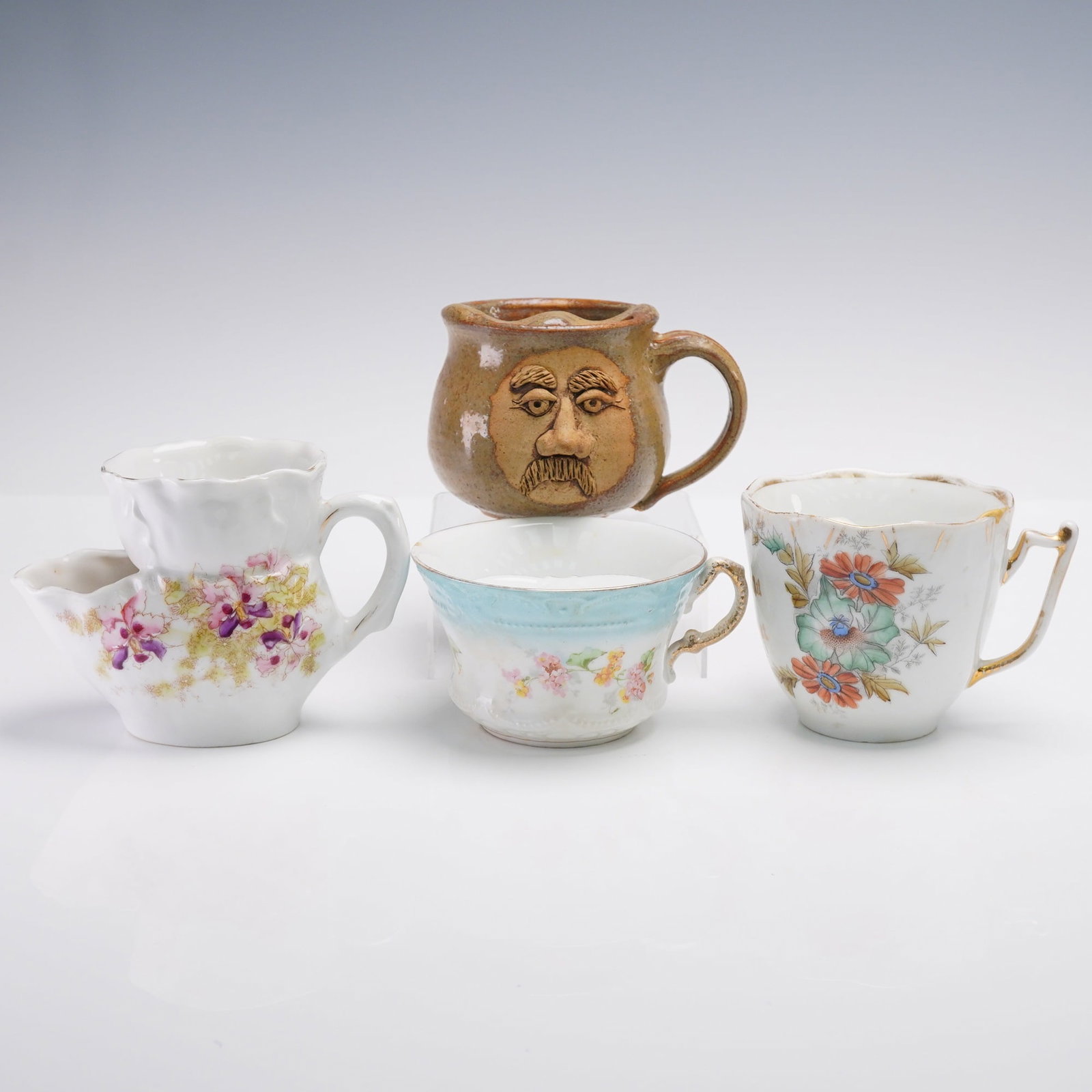 4pc Assorted Antique Moustache Cups and Shaving Cup (1 of 7)