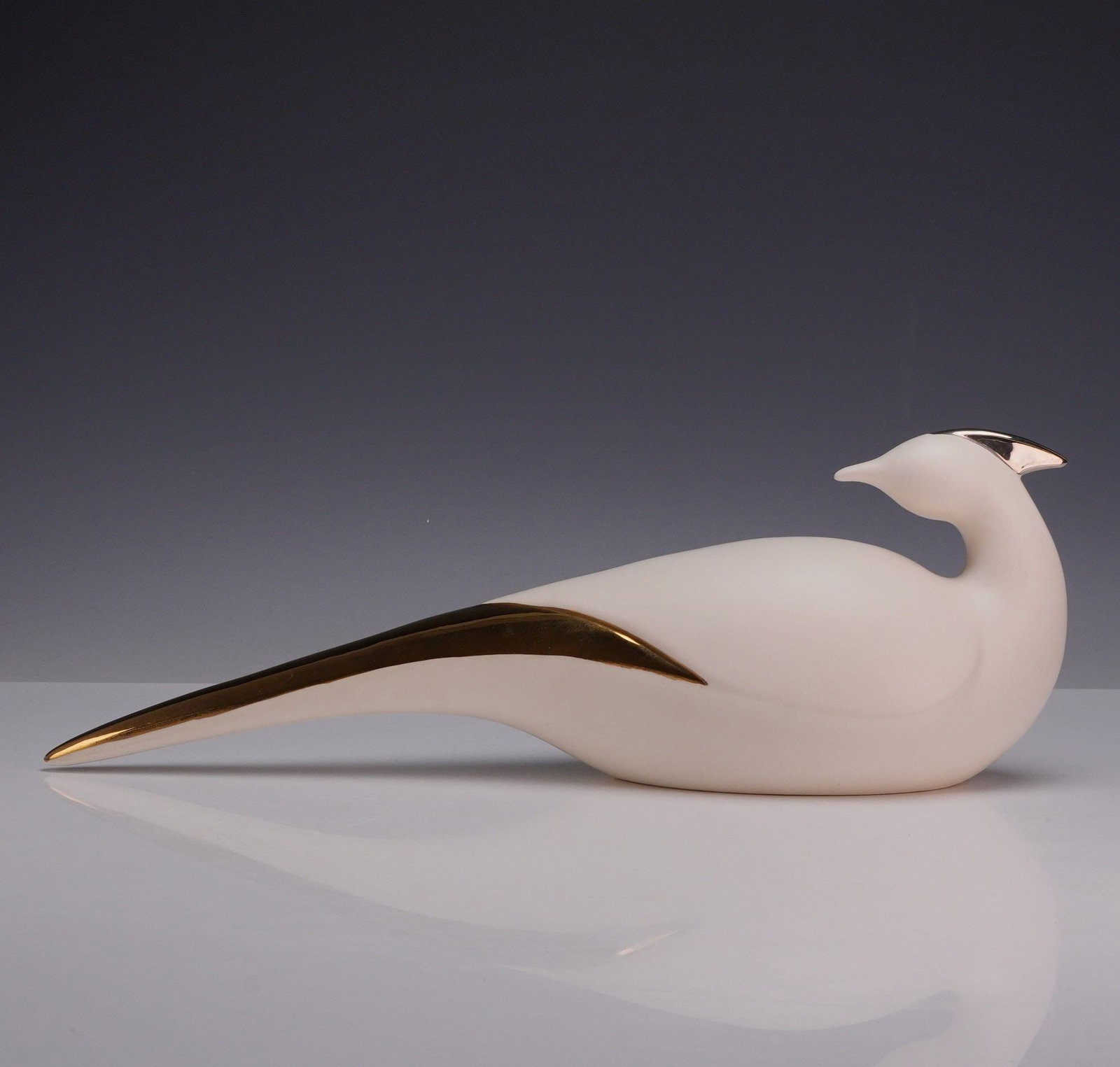 Signed Cuita Mid-Century Modern Ceramic Bird Figurine with Silver and Gilt Accents (1 of 4)