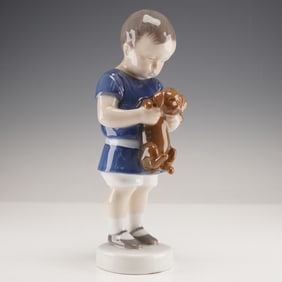 Bing & Grondahl Porcelain Figurine, Model No. 1747, 'Boy Holding Puppy'