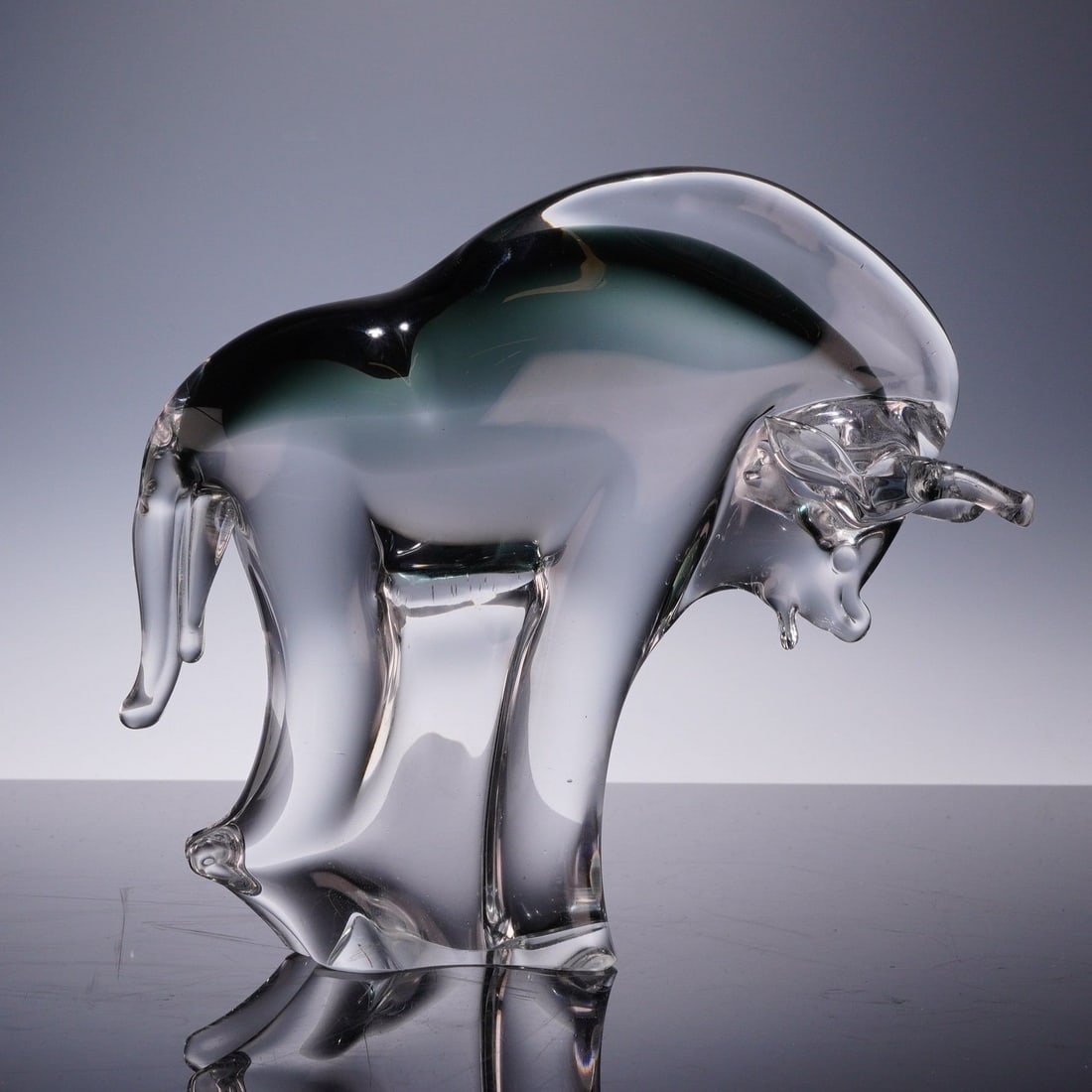 Murano-Style Hand-Blown Sommerso Art Glass Bull Sculpture (1 of 3)