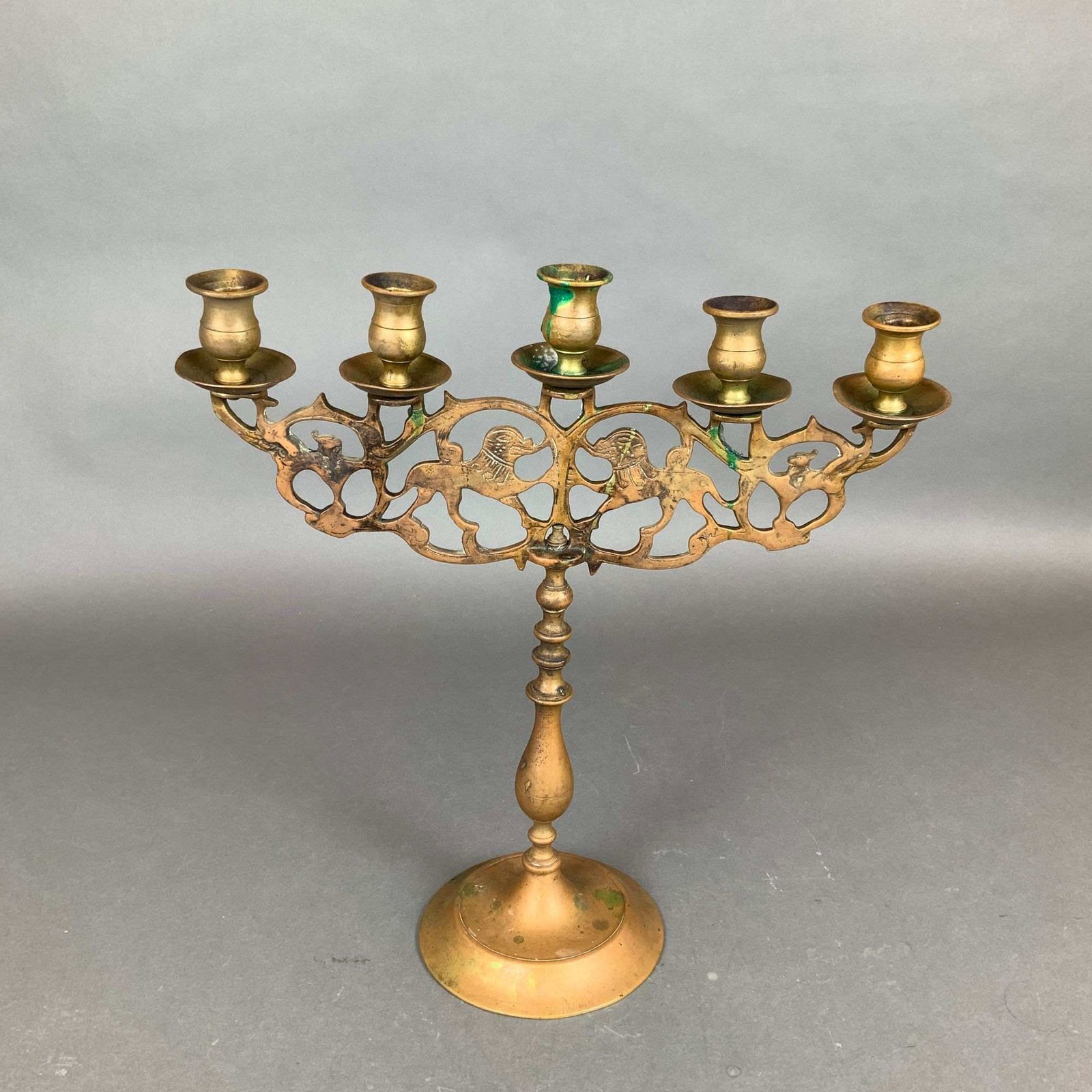 Vintage Solid Brass Five-Light Lions of Judah Candelabrum Menorah (1 of 3)