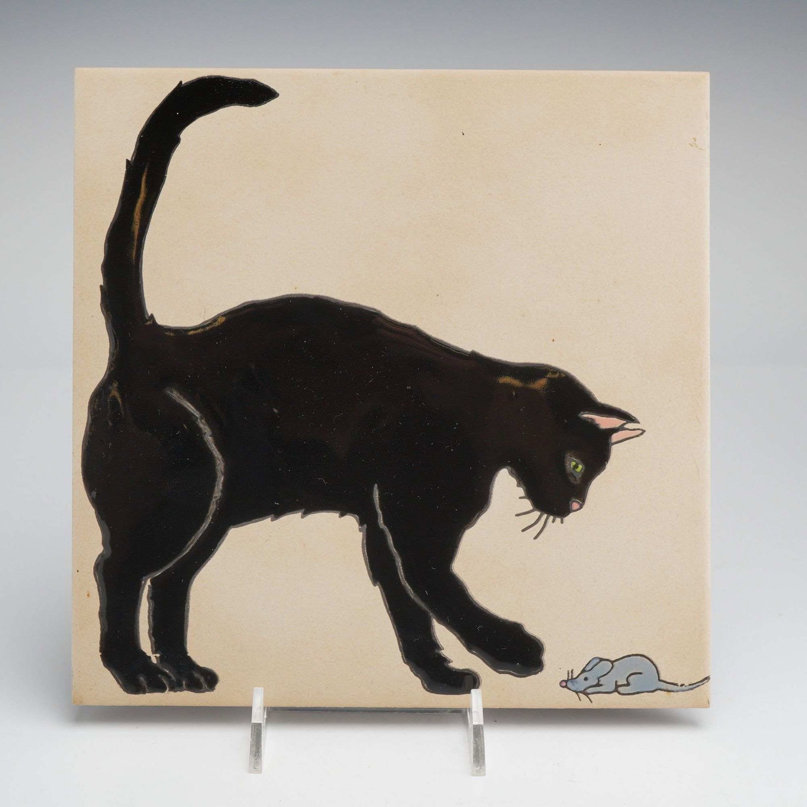 Bert Smith & Marcel Bedova BB Tiles Hand-Painted Tile, Black Cat and Mouse (1 of 4)