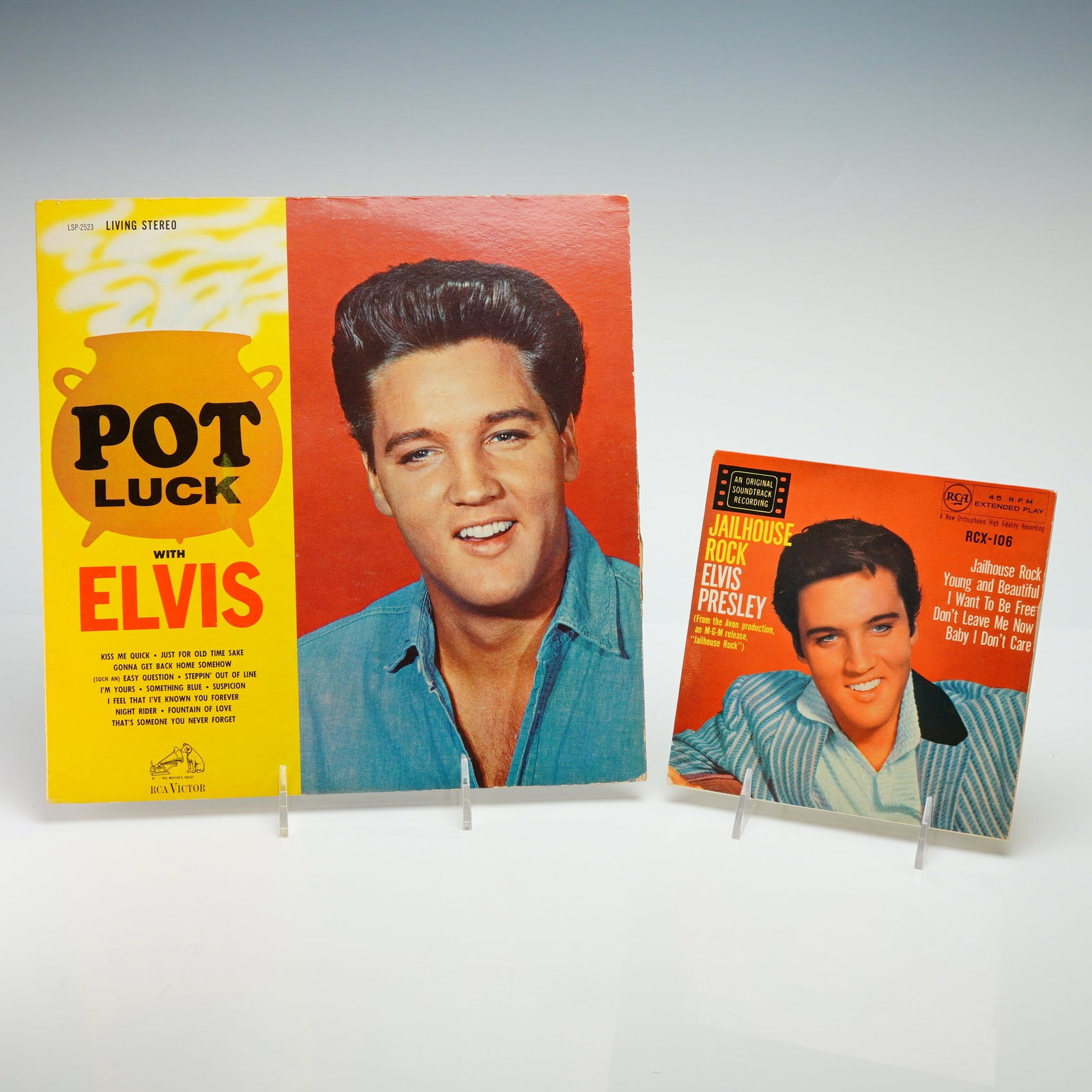 2 Elvis Presley Vinyl Records including Pot Luck and Jailhouse Rock (1 of 5)
