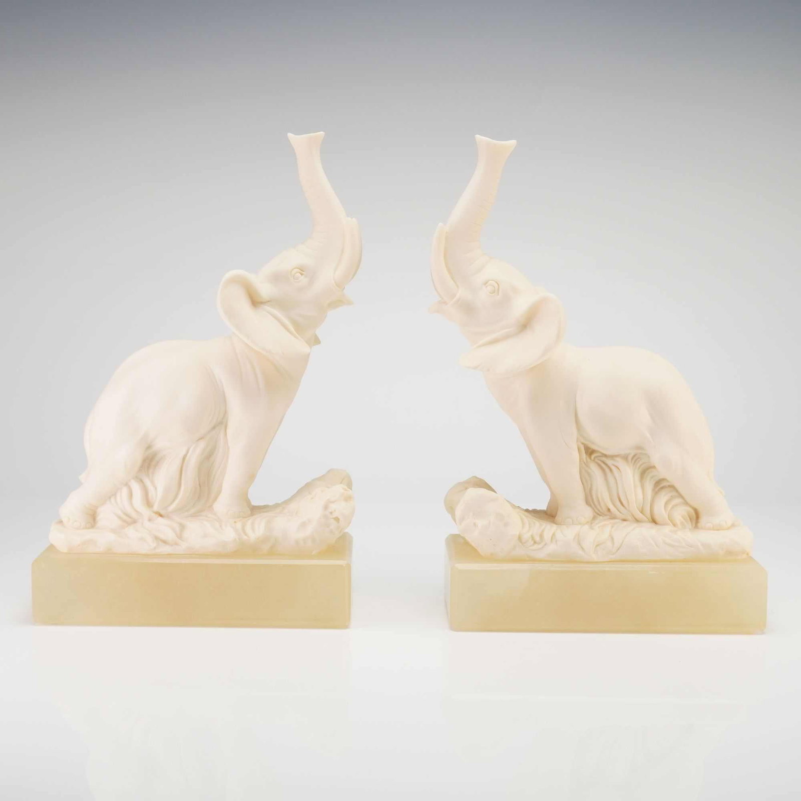 Pair of Arnaldo Giannelli (Italian, 1907-2005) Alabaster Elephant Bookends (1 of 4)