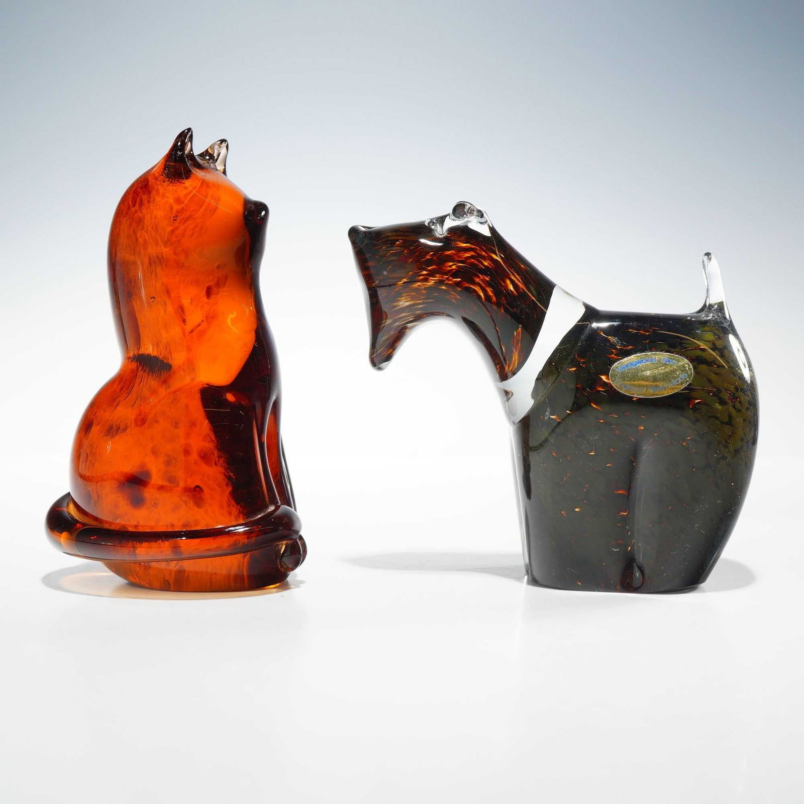 Two Wedgwood Art Glass Animal Figurines, Cat and Dog (1 of 6)