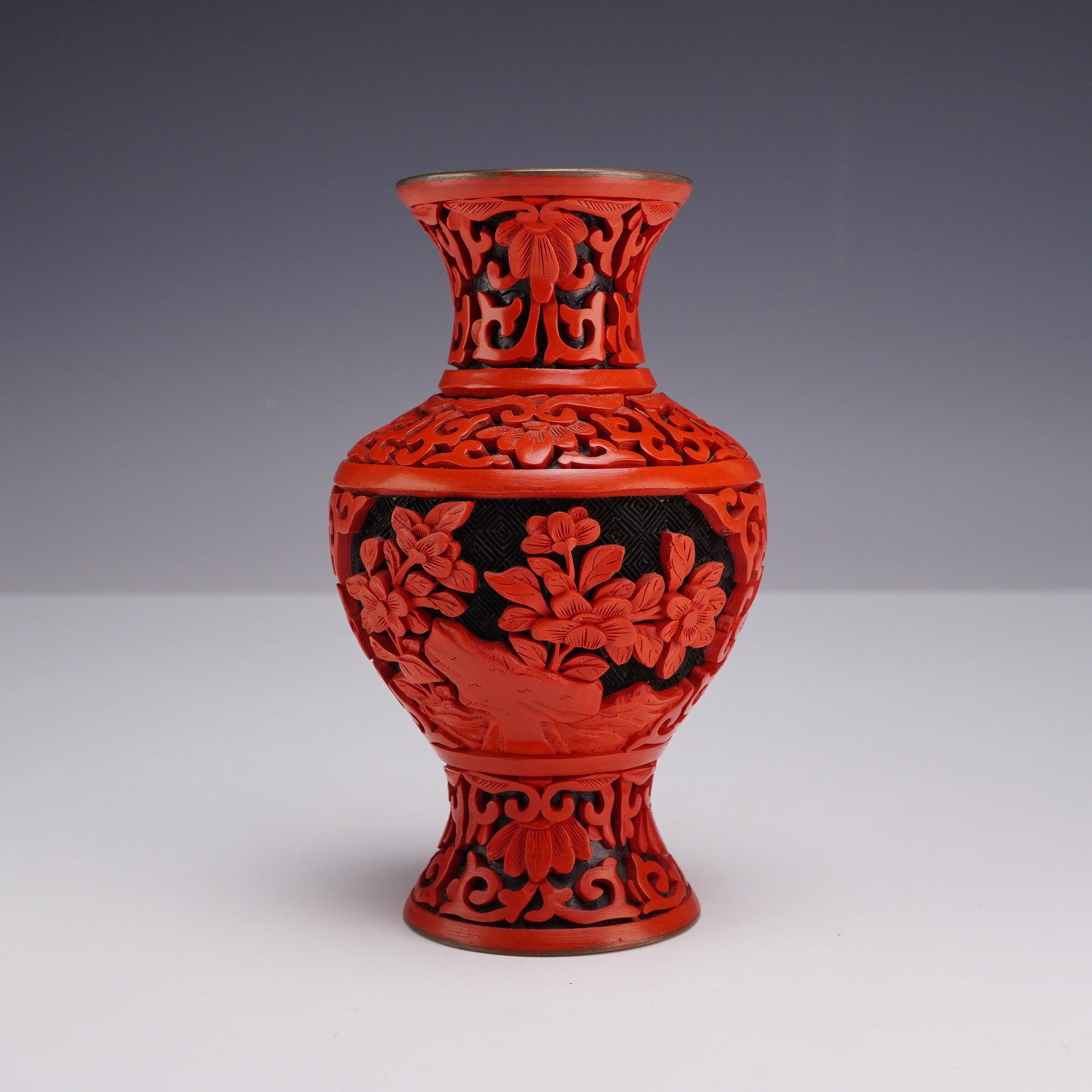 Small Chinese Carved Cinnabar Lacquer Floral Vase (1 of 3)
