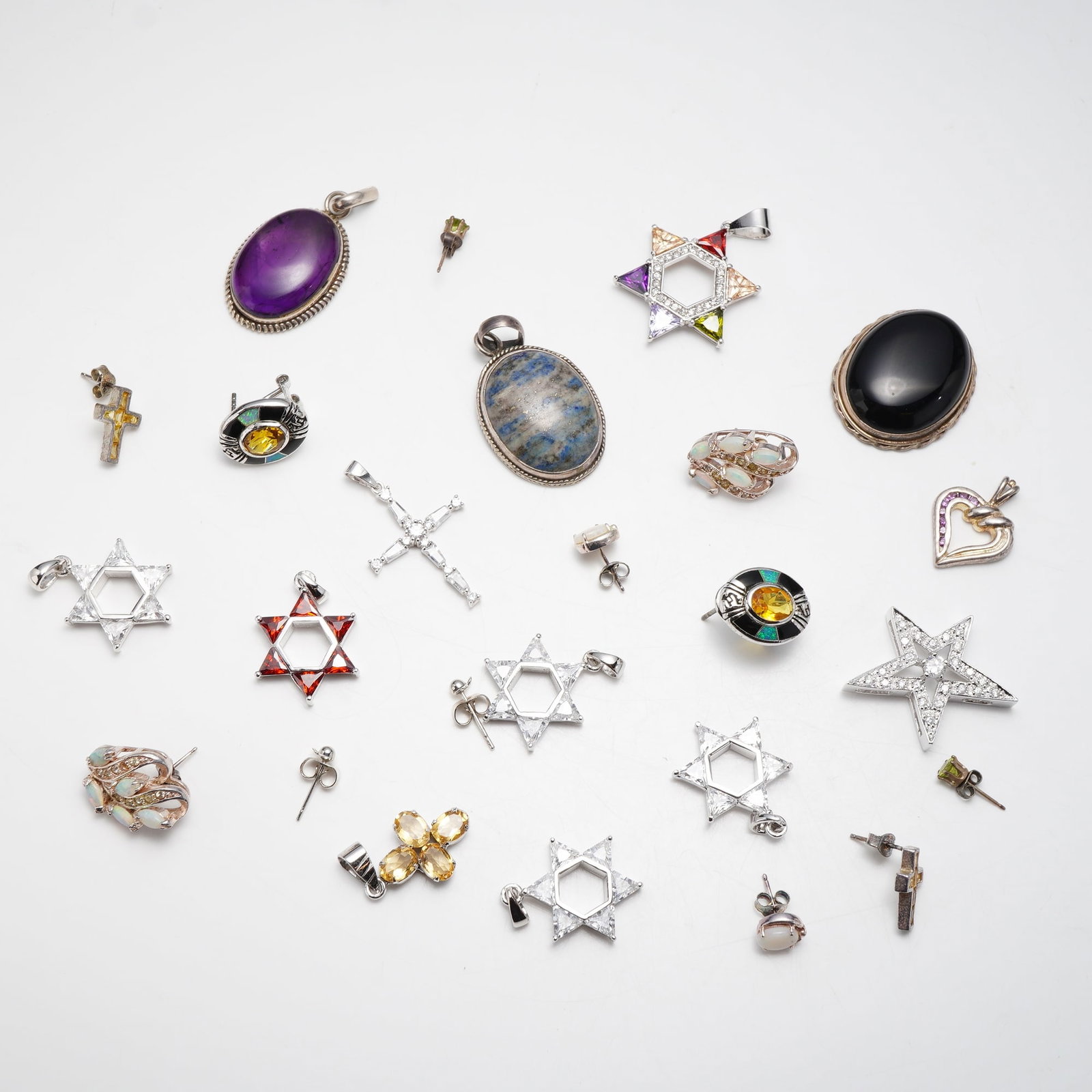 Assortment of .500 to .900 Silver Jewelry Including Pendants and Earrings (1 of 3)