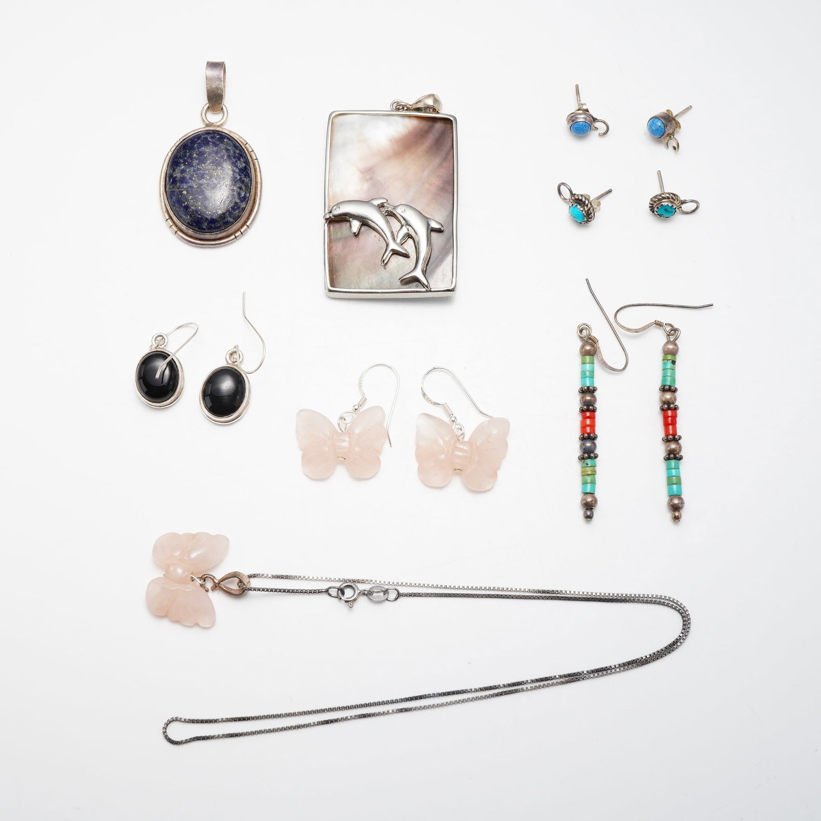 13pc Sterling Silver and Multi-Gemstone Jewelry: 5 Pairs of Earrings, 2 Pendants, and 1 Necklace (1 of 3)