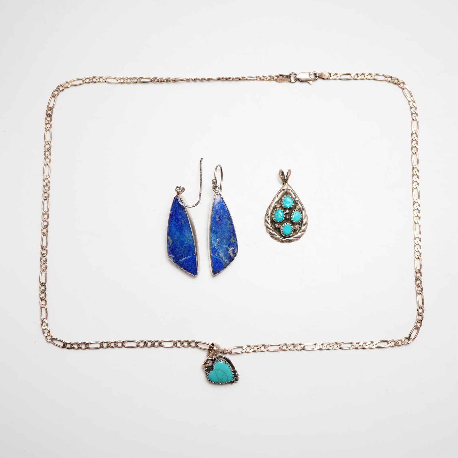 Four Piece Collection of Sterling Silver, Turquoise, and Lapis Lazuli Jewelry (1 of 3)
