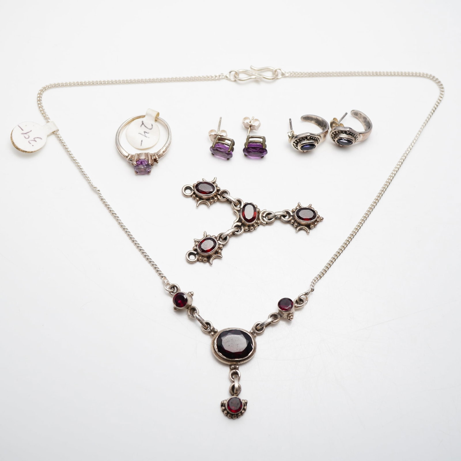 7pc Sterling Silver Amethyst and Garnet Jewelry Set (1 of 4)