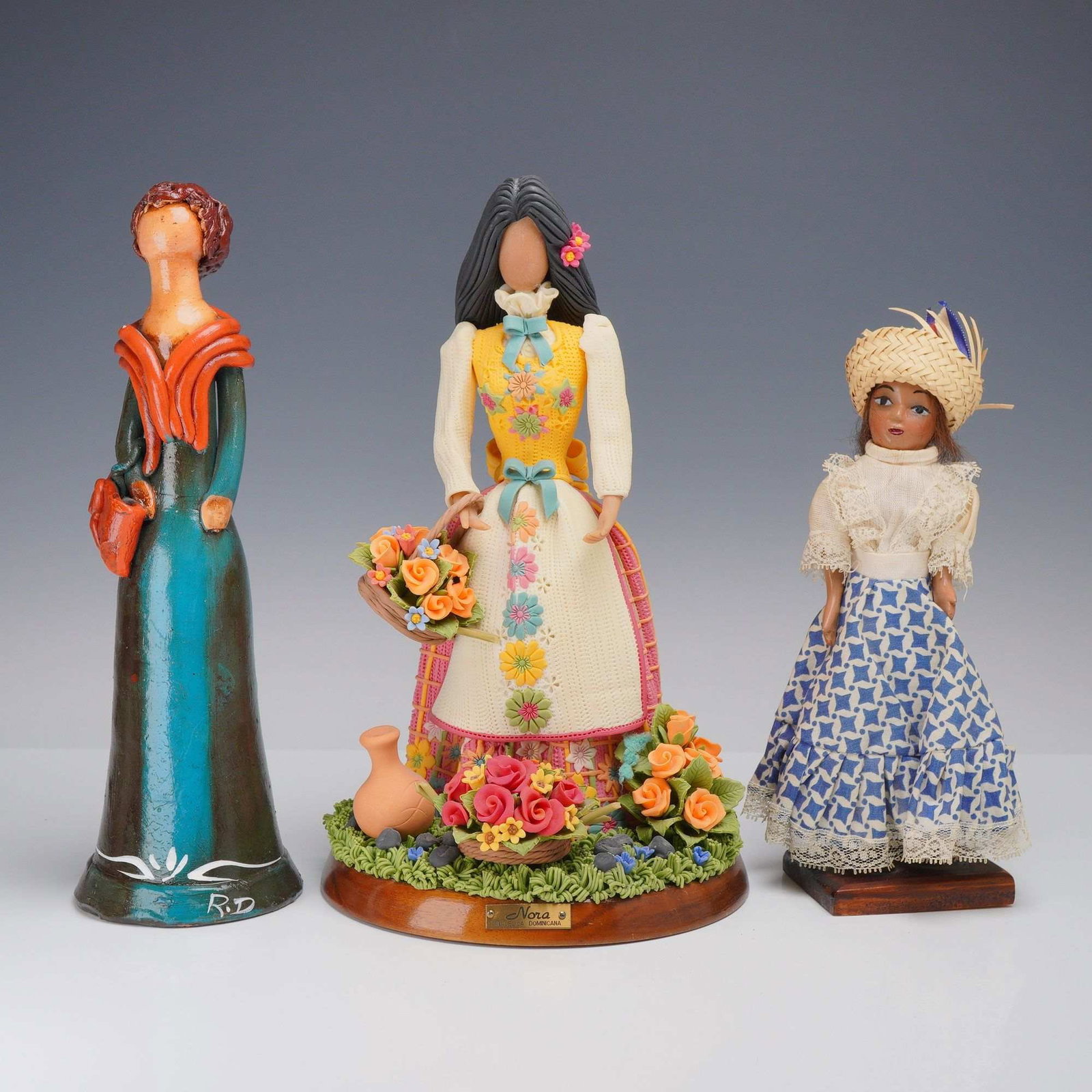 Three Dominican Republic Folk Art Figurines including Nora and Cenadarte Examples (1 of 3)