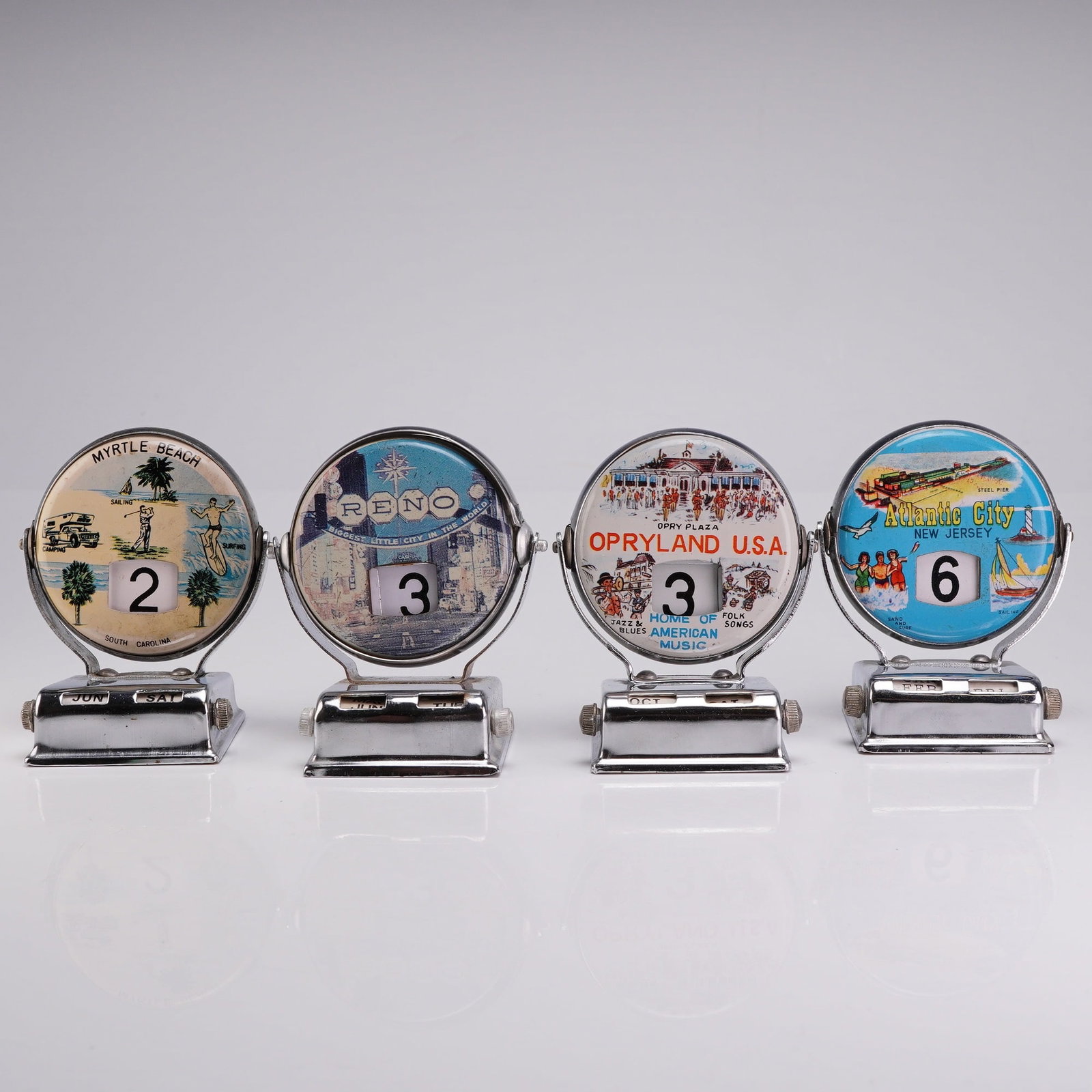Four Vintage Chrome Perpetual Flip Roll Top Souvenir Desk Calendars (1 of 4)