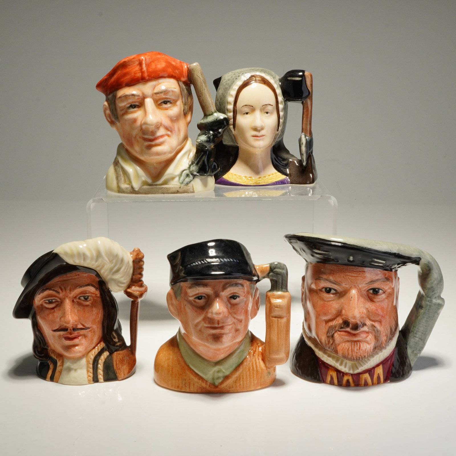 5pc Royal Doulton Character Jugs including Henry VIII and Anne Boleyn (1 of 4)