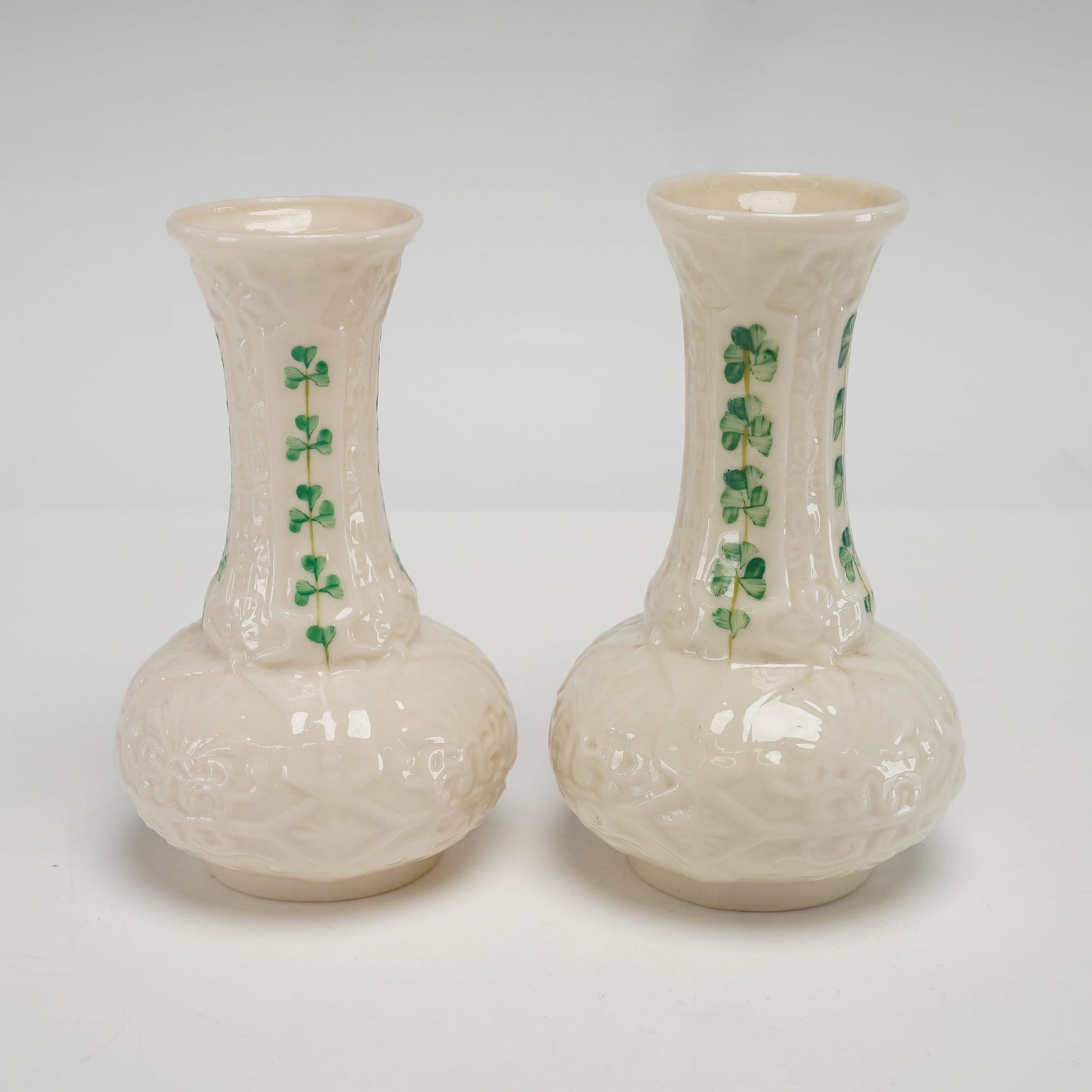 Pair of Belleek Shamrock Parian Porcelain Bud Vases (1 of 3)