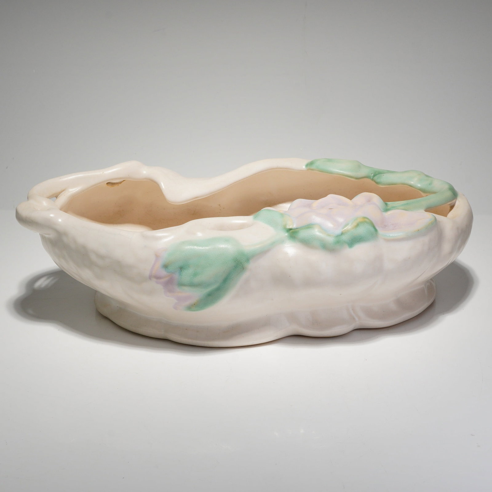 Weller Pottery White Floral Relief Centerpiece Planter (1 of 3)