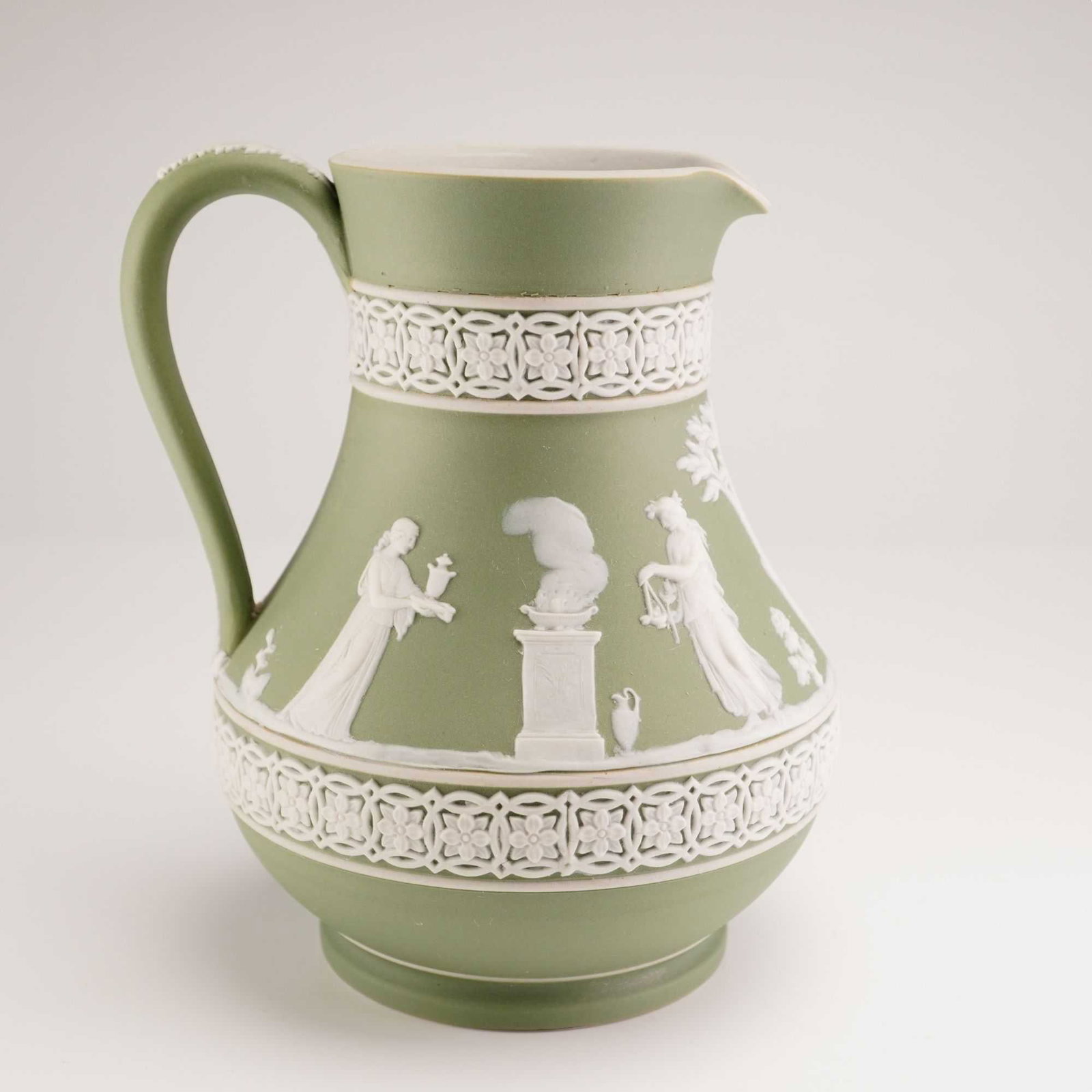Wedgwood Sage Green Jasperware Pitcher with Classical Reliefs (1 of 4)
