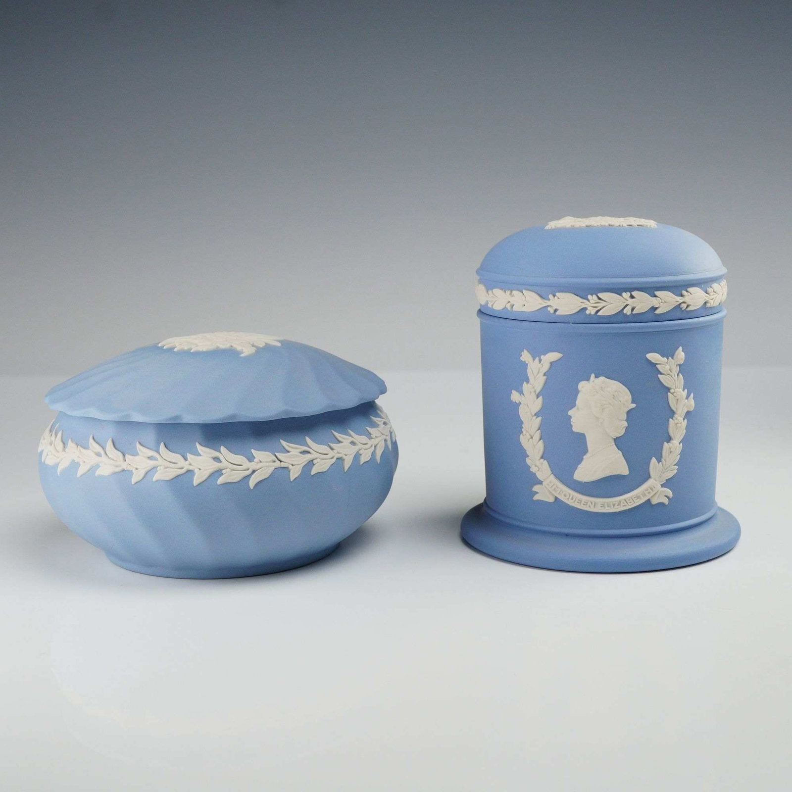 Lot of 2 Wedgwood Pale Blue Jasperware Lidded Containers (1 of 4)