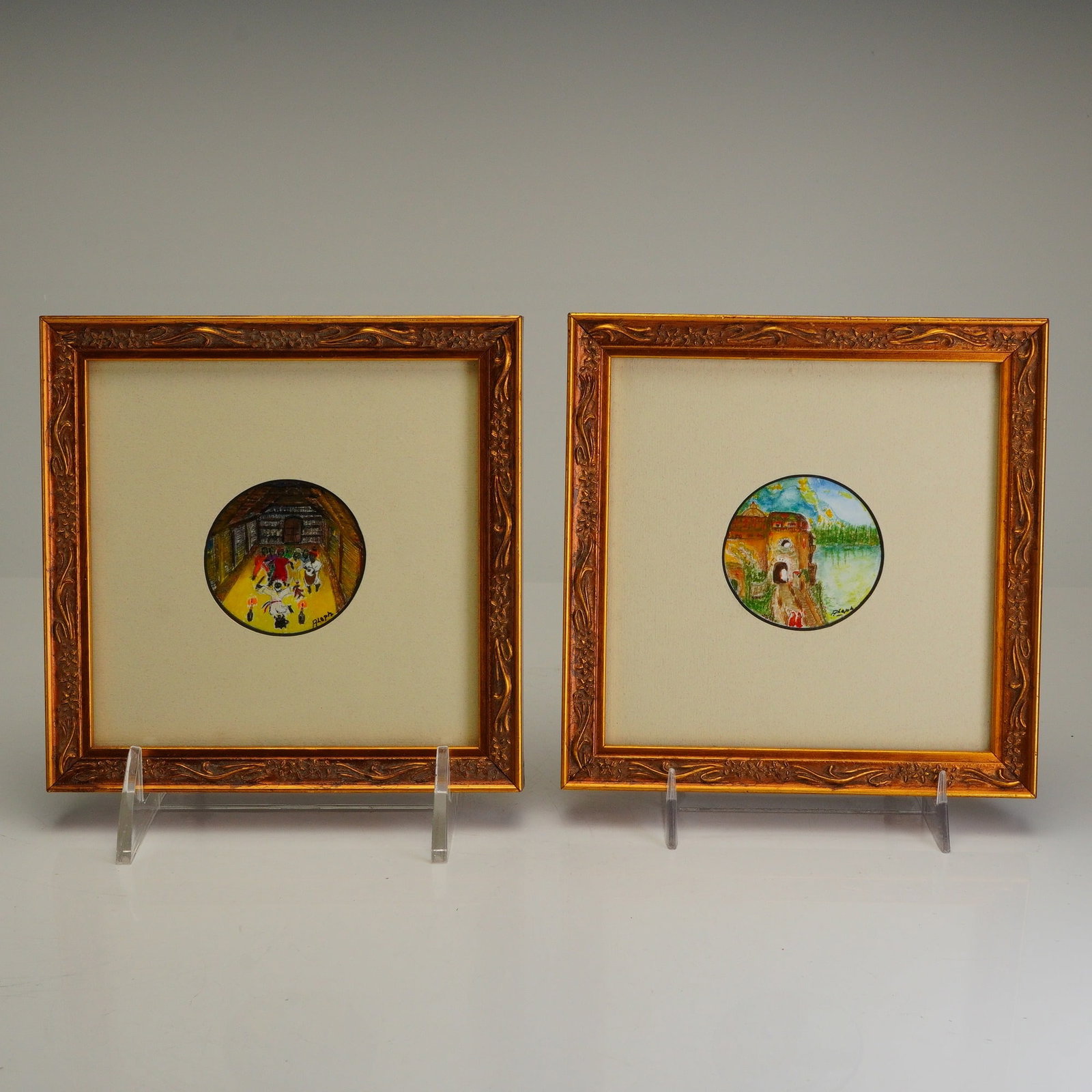 2pc Rafael Aleph Framed Mixed Media Artworks (1 of 5)