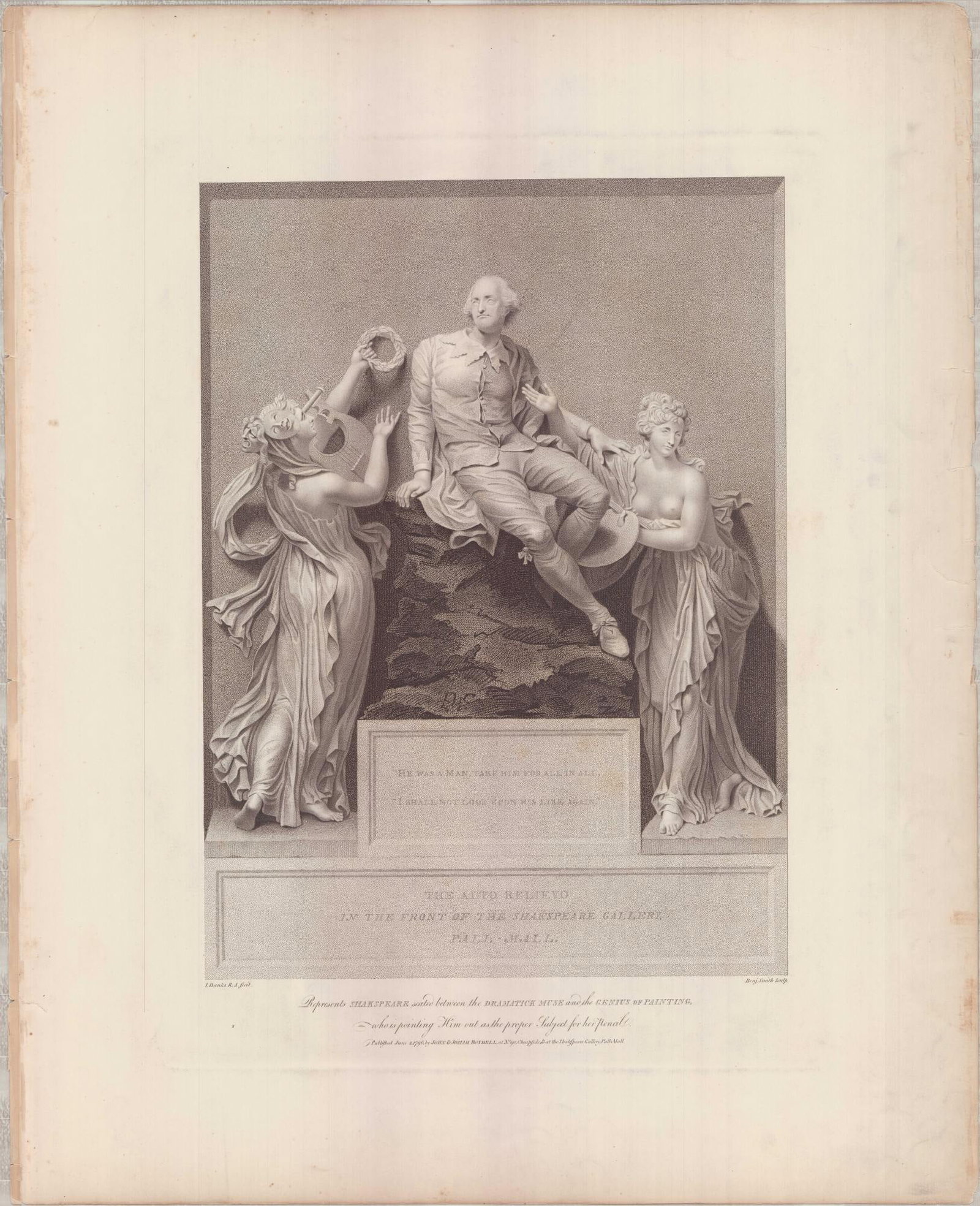 Folio Engraving after Thomas Banks, Shakespeare Seated with Muses 1796 (1 of 1)