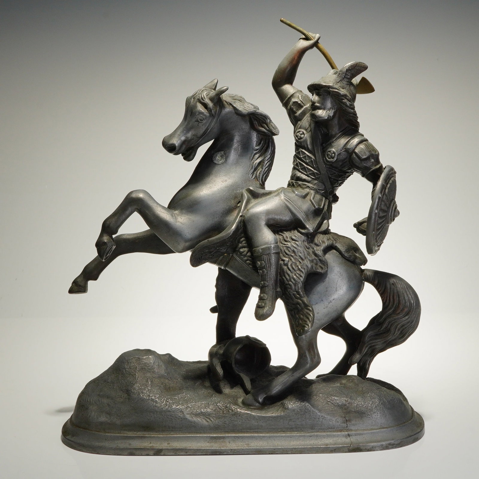 Cast Spelter Warrior on Horseback Sculpture (1 of 3)