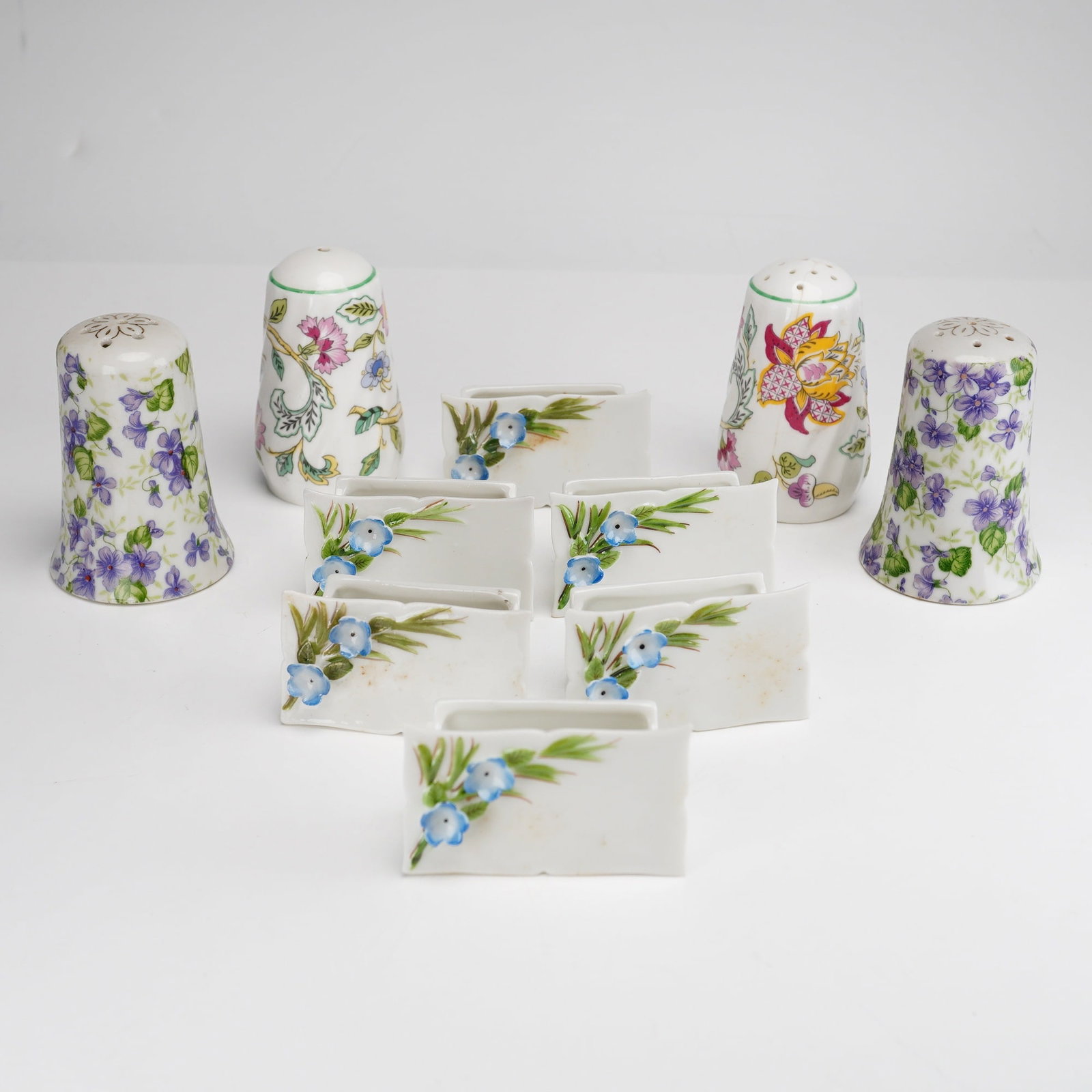 10pc Assorted Japanese & English Porcelain Floral Place Card Holders and Shakers, Including Lefton (1 of 5)