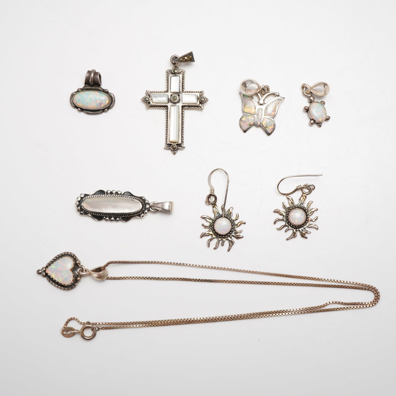 8pc Sterling Silver and Gemstone Jewelry Grouping Including Pair of Earrings, Pendants, and Necklace (1 of 3)
