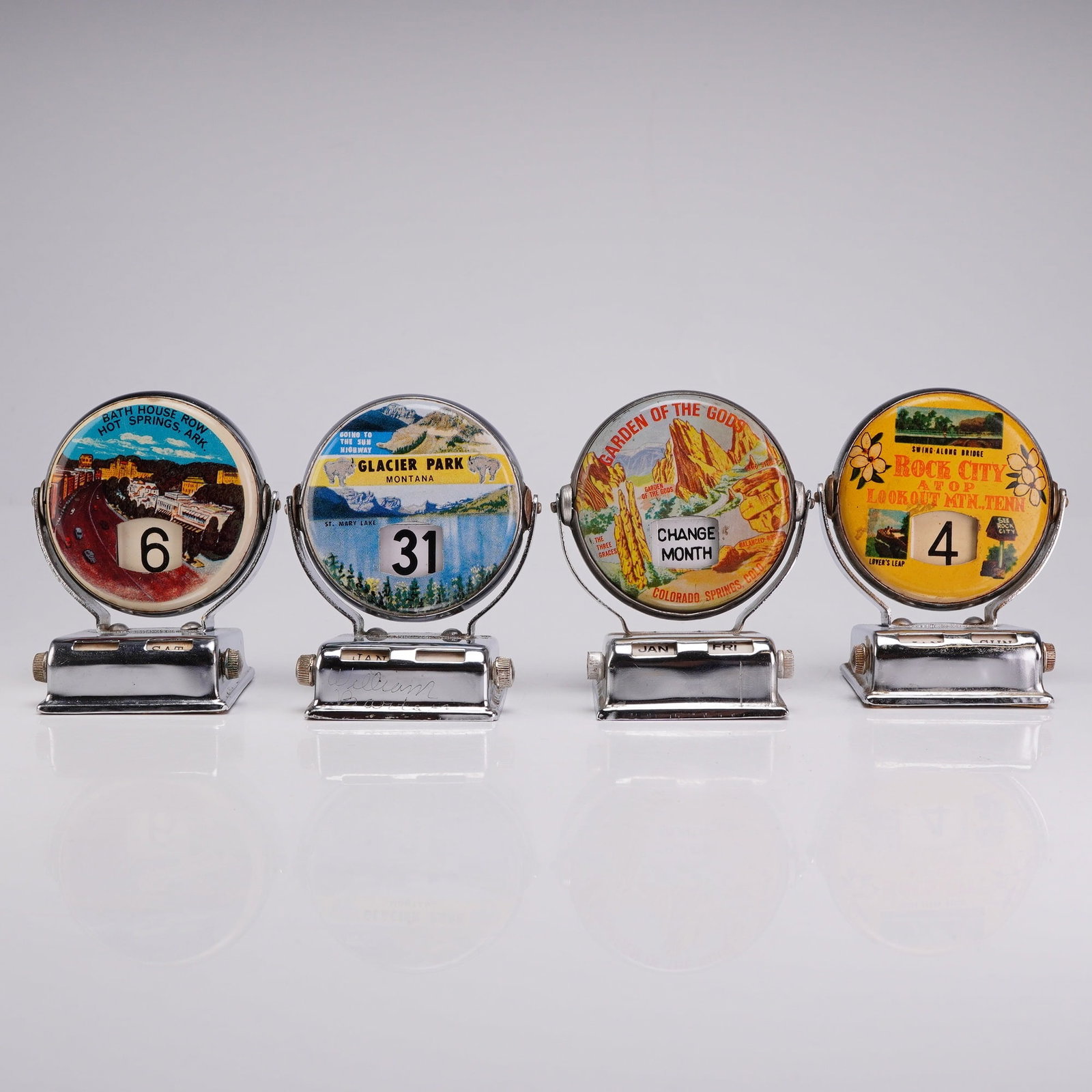 Set of 4 Vintage Chrome Souvenir Roll Top Perpetual Flip Calendars (1 of 4)